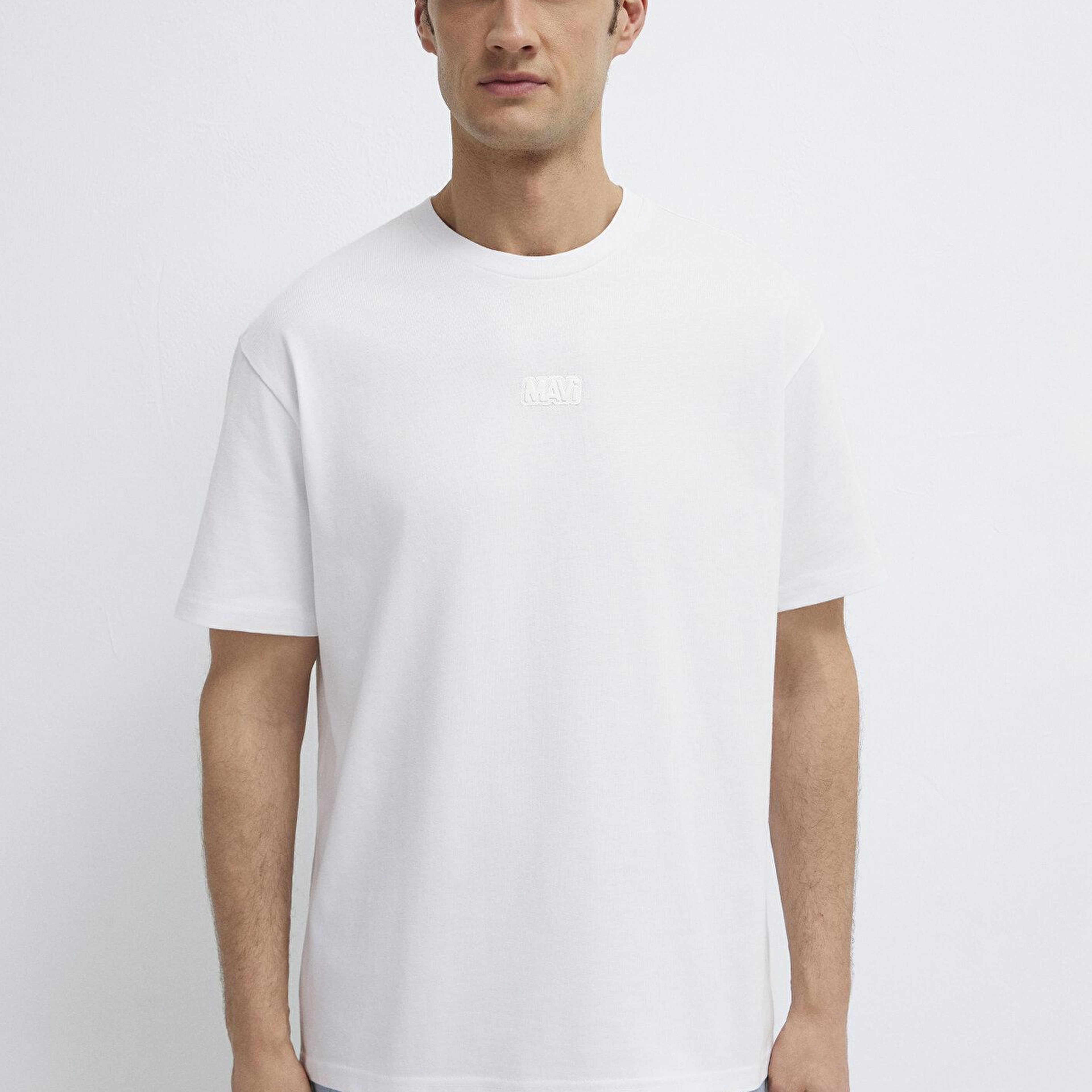 Mavi Mavi Logo Baskılı Beyaz Tişört Loose Fit / Bol Rahat Kesim 0613349-620
