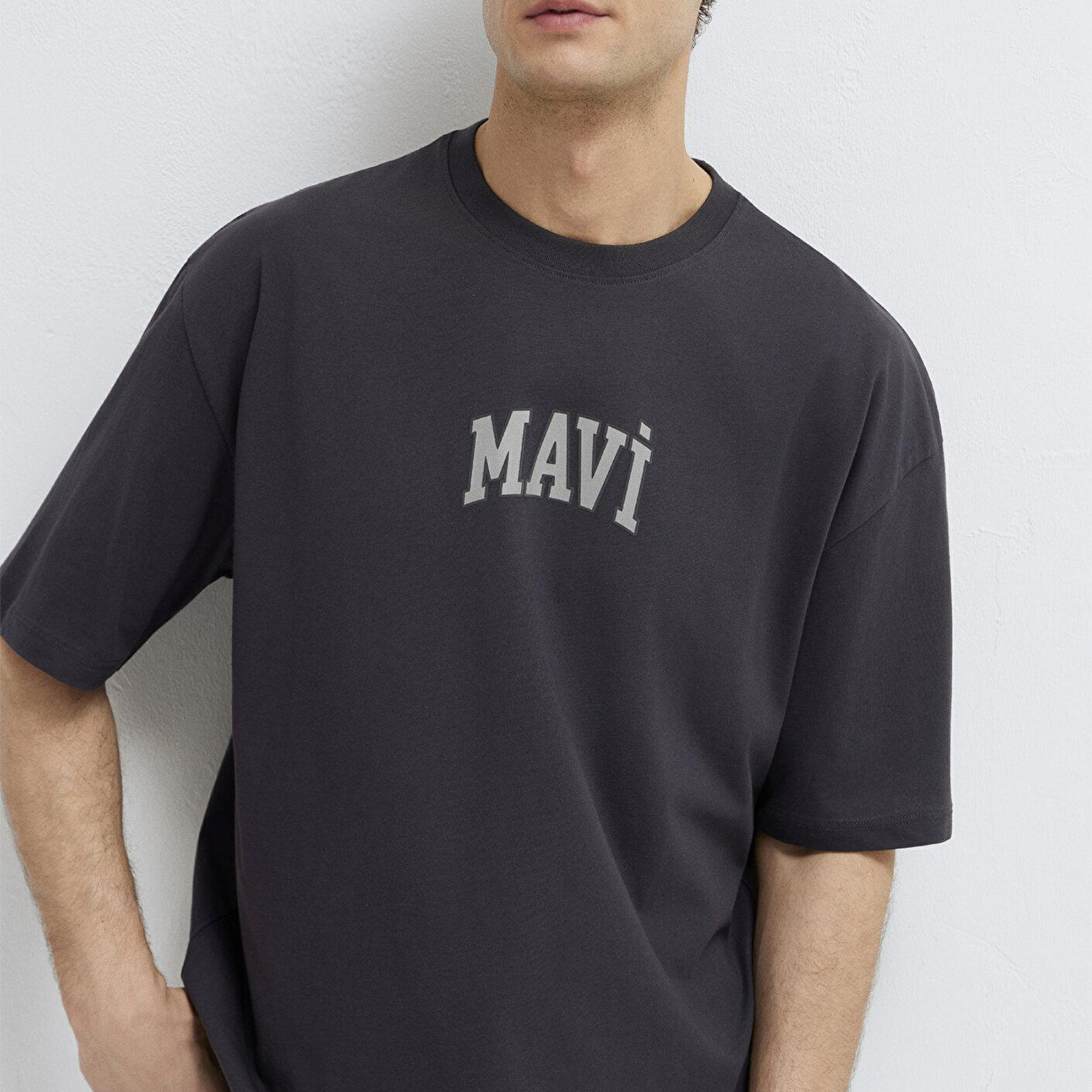 Mavi Mavi Logo Baskılı Antrasit Tişört Oversize / Geniş Kesim 0613578-70087