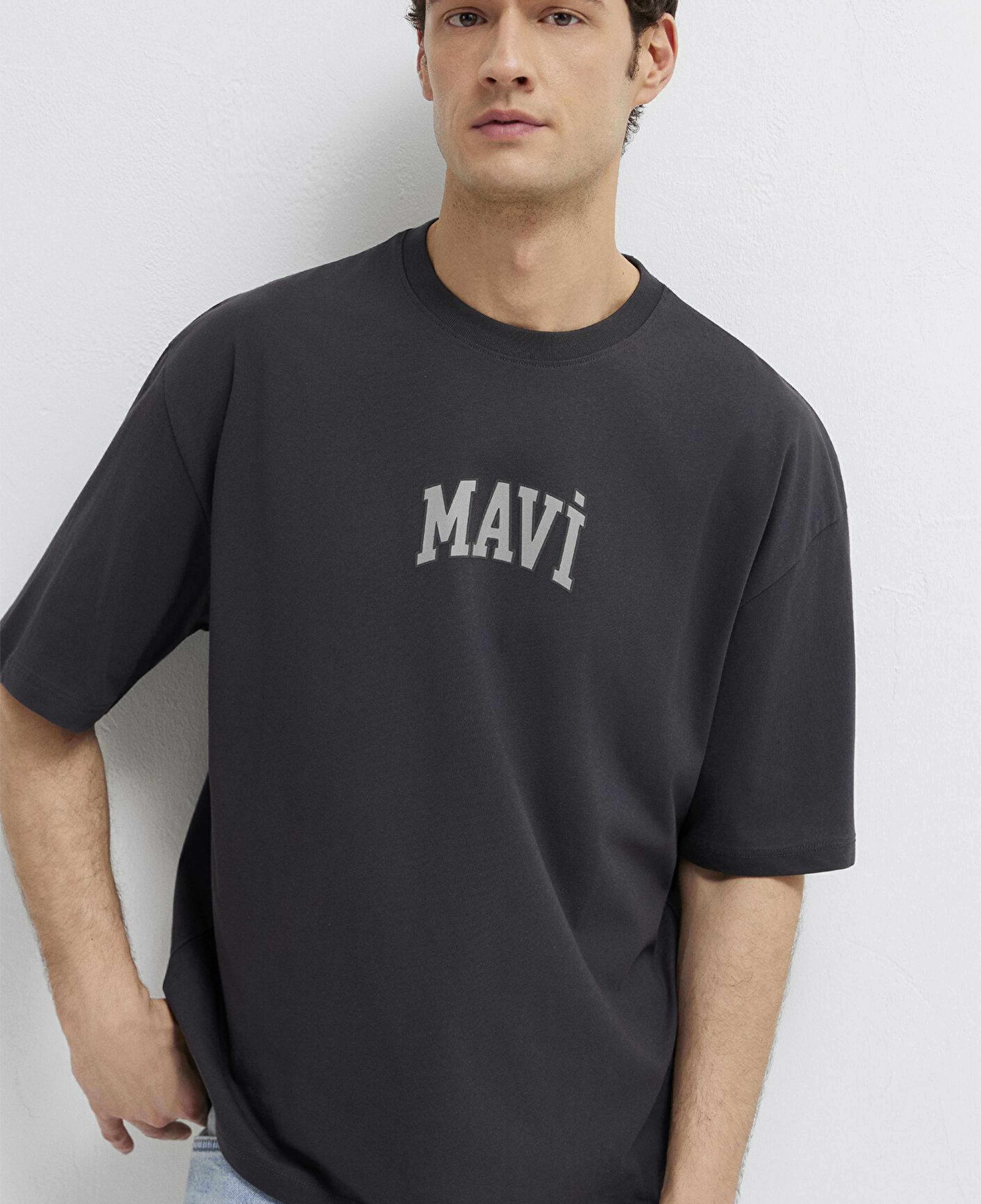 Mavi Mavi Logo Baskılı Antrasit Tişört Oversize / Geniş Kesim 0613578-70087