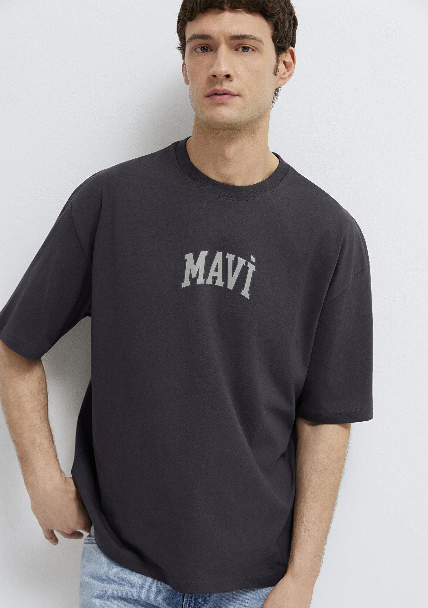 Mavi Mavi Logo Baskılı Antrasit Tişört Oversize / Geniş Kesim 0613578-70087