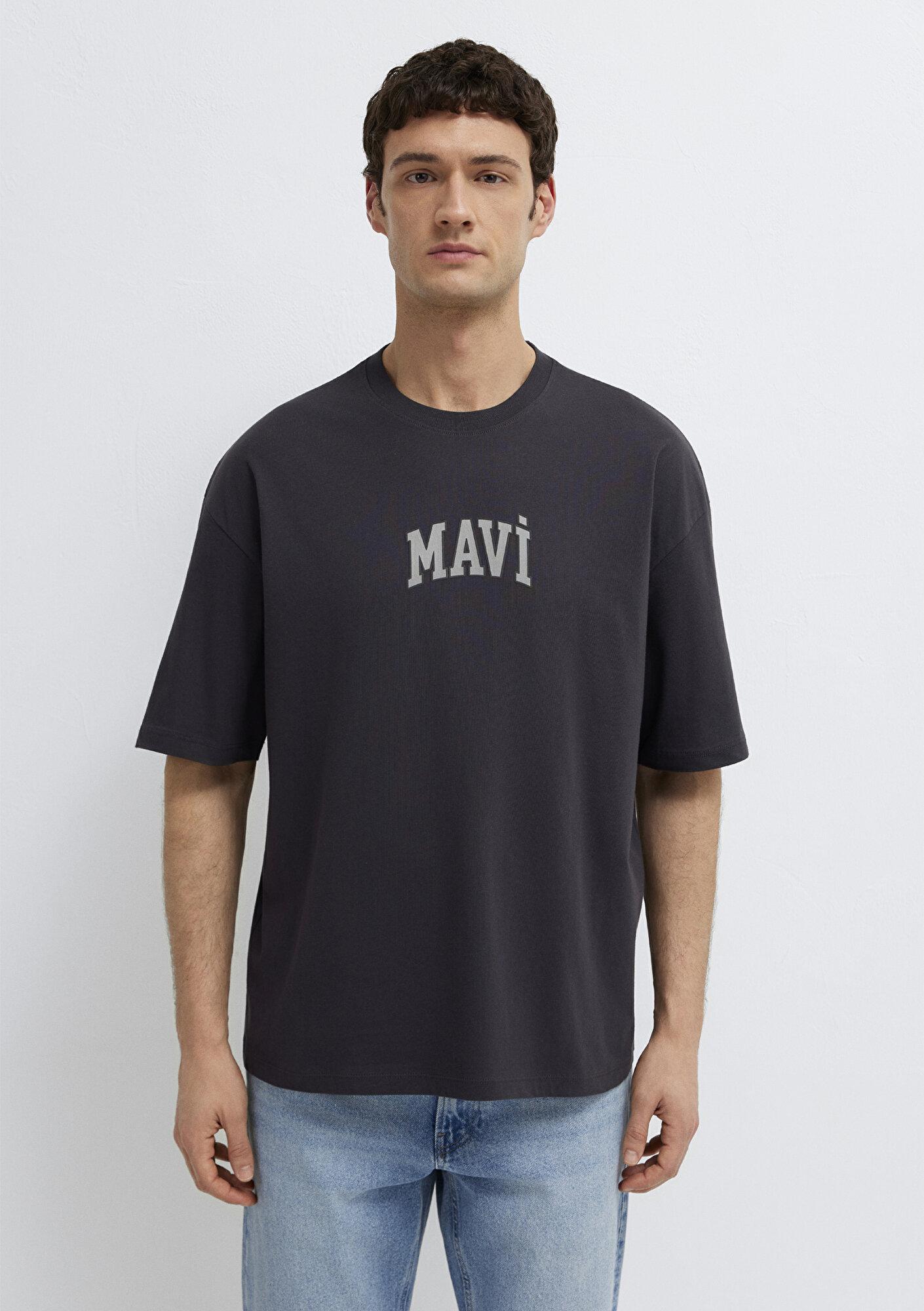 Mavi Mavi Logo Baskılı Antrasit Tişört Oversize / Geniş Kesim 0613578-70087