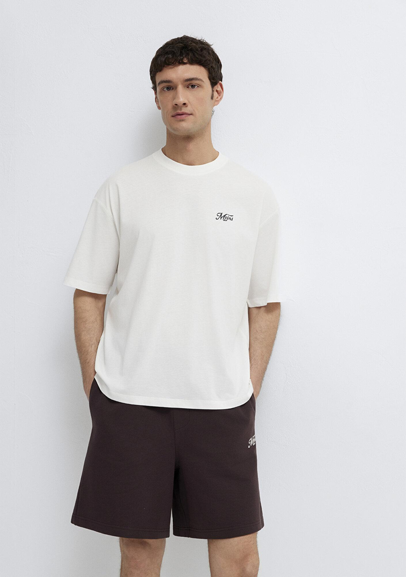Mavi Ekru Tişört Oversize / Geniş Kesim 0613667-70057