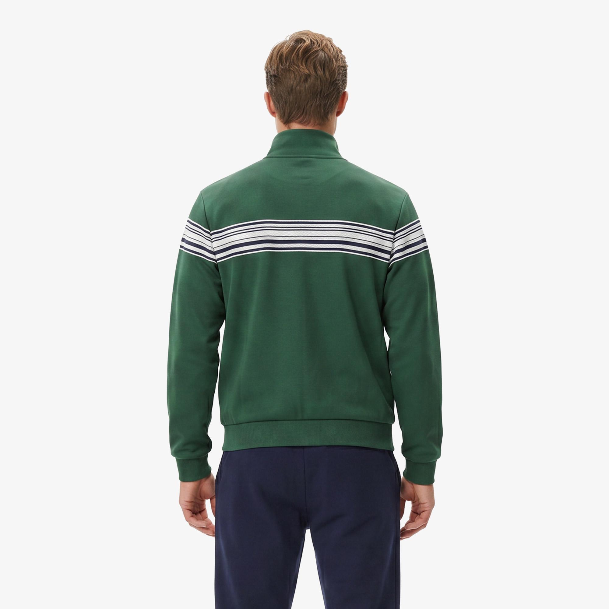 Erkek Regular Fit Fermuarlı Renk Bloklu Yeşil Sweatshirt