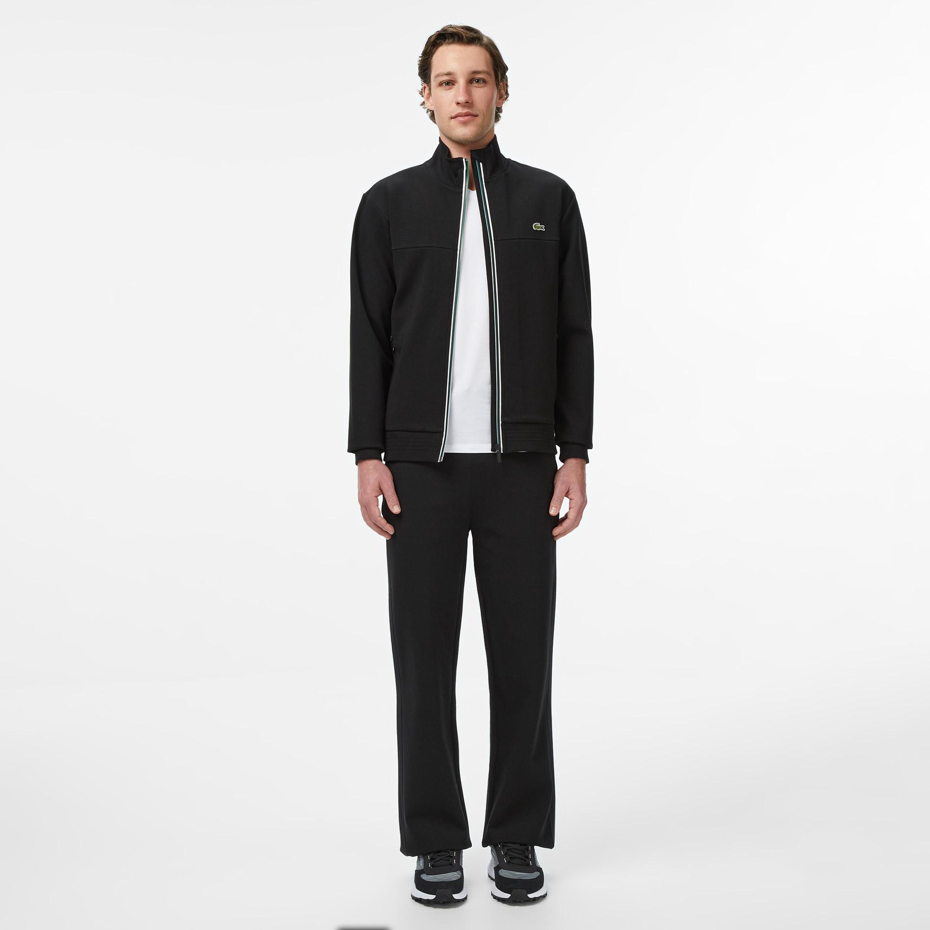Erkek Slim Fit Fermuarlı Siyah Sweatshirt