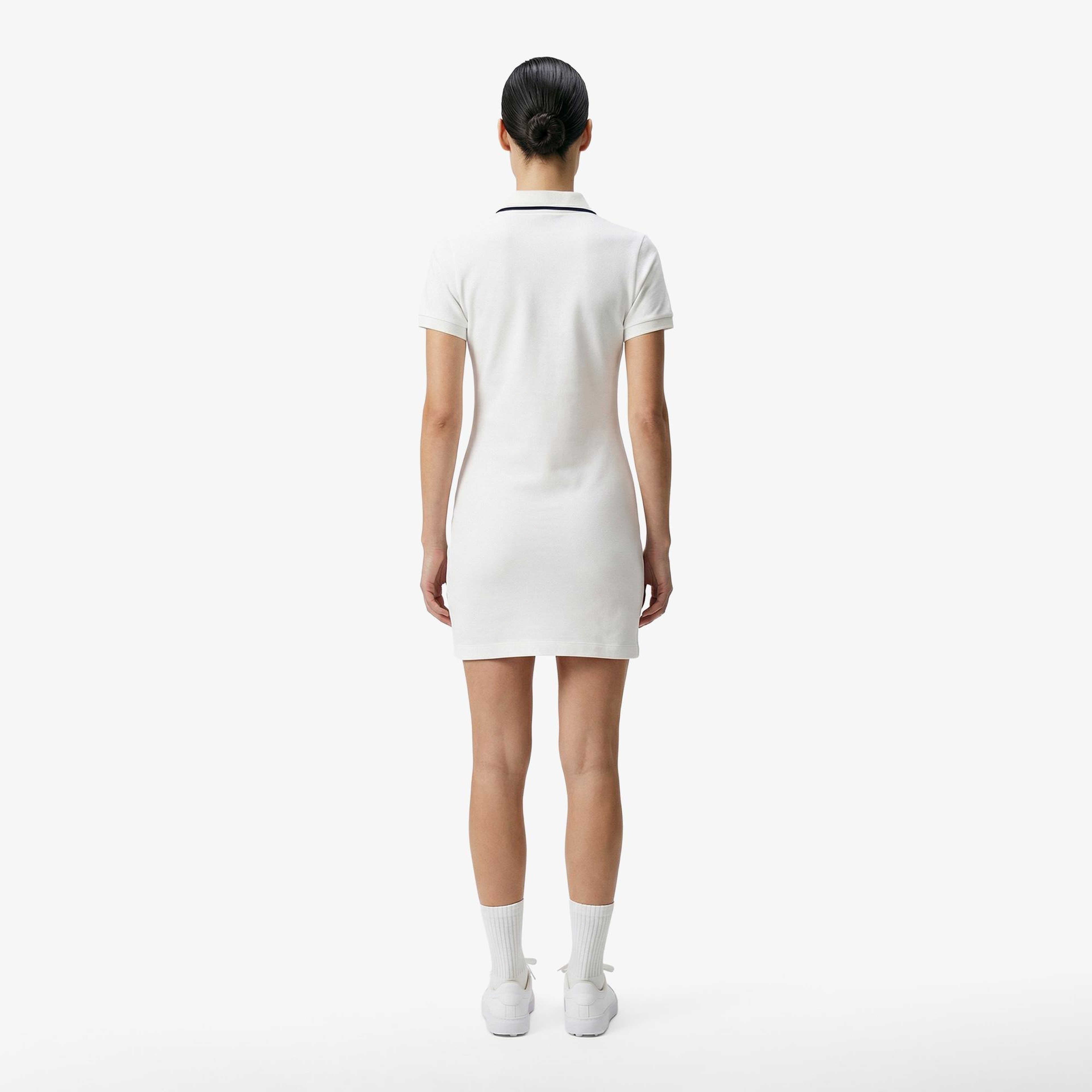 Kadın Classic Fit Kısa Kollu Polo Yaka Beyaz Elbise