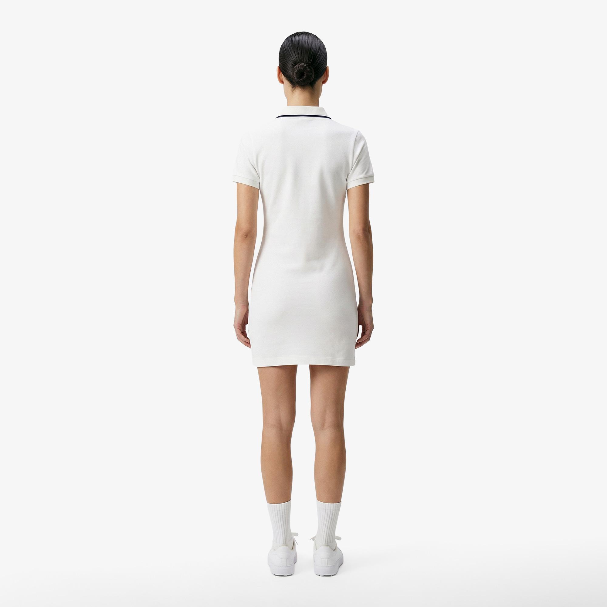 Kadın Classic Fit Kısa Kollu Polo Yaka Beyaz Elbise