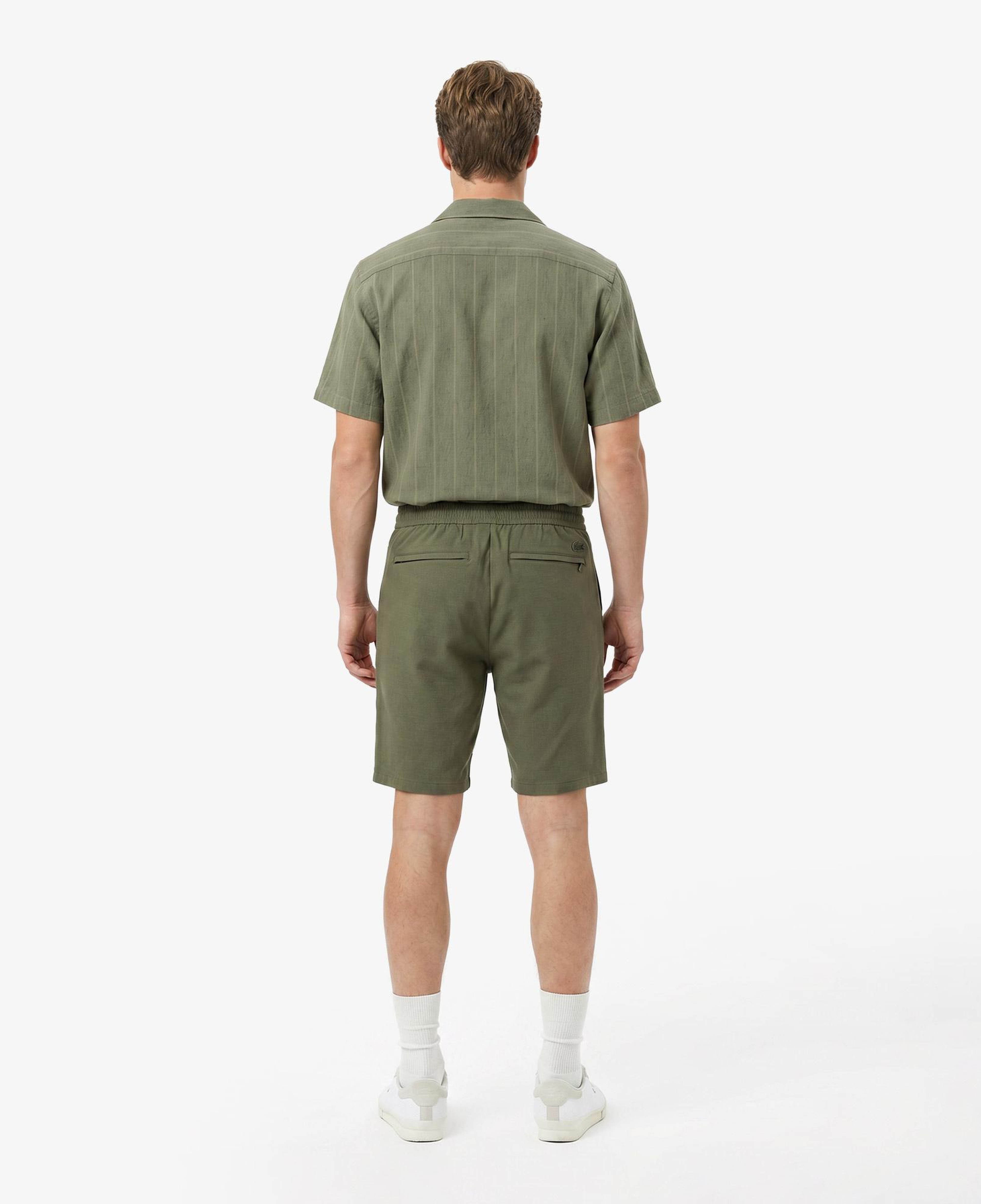 Erkek Tapered Fit Keten Haki Bermuda Şort