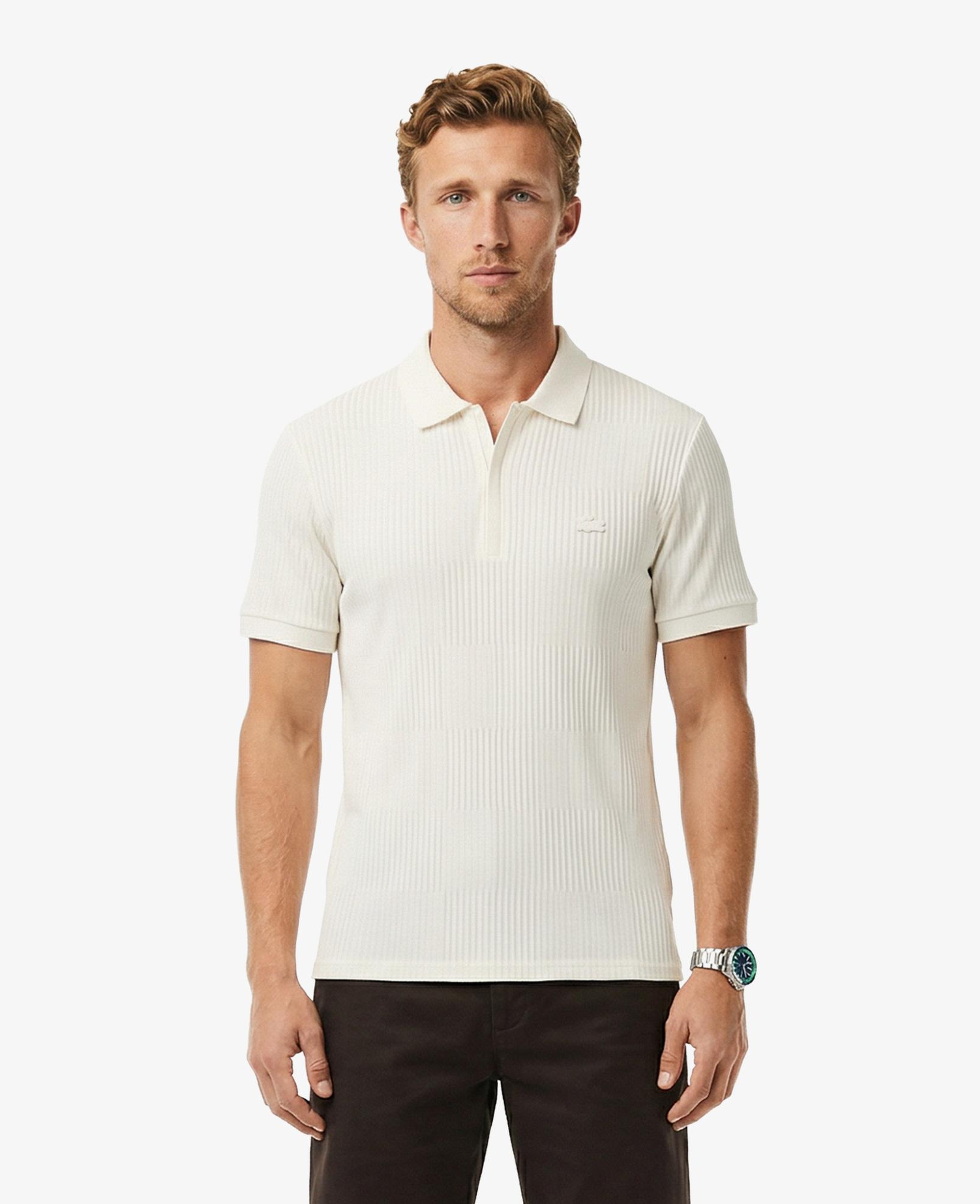 Erkek Regular Fit Çizgili Beyaz Polo