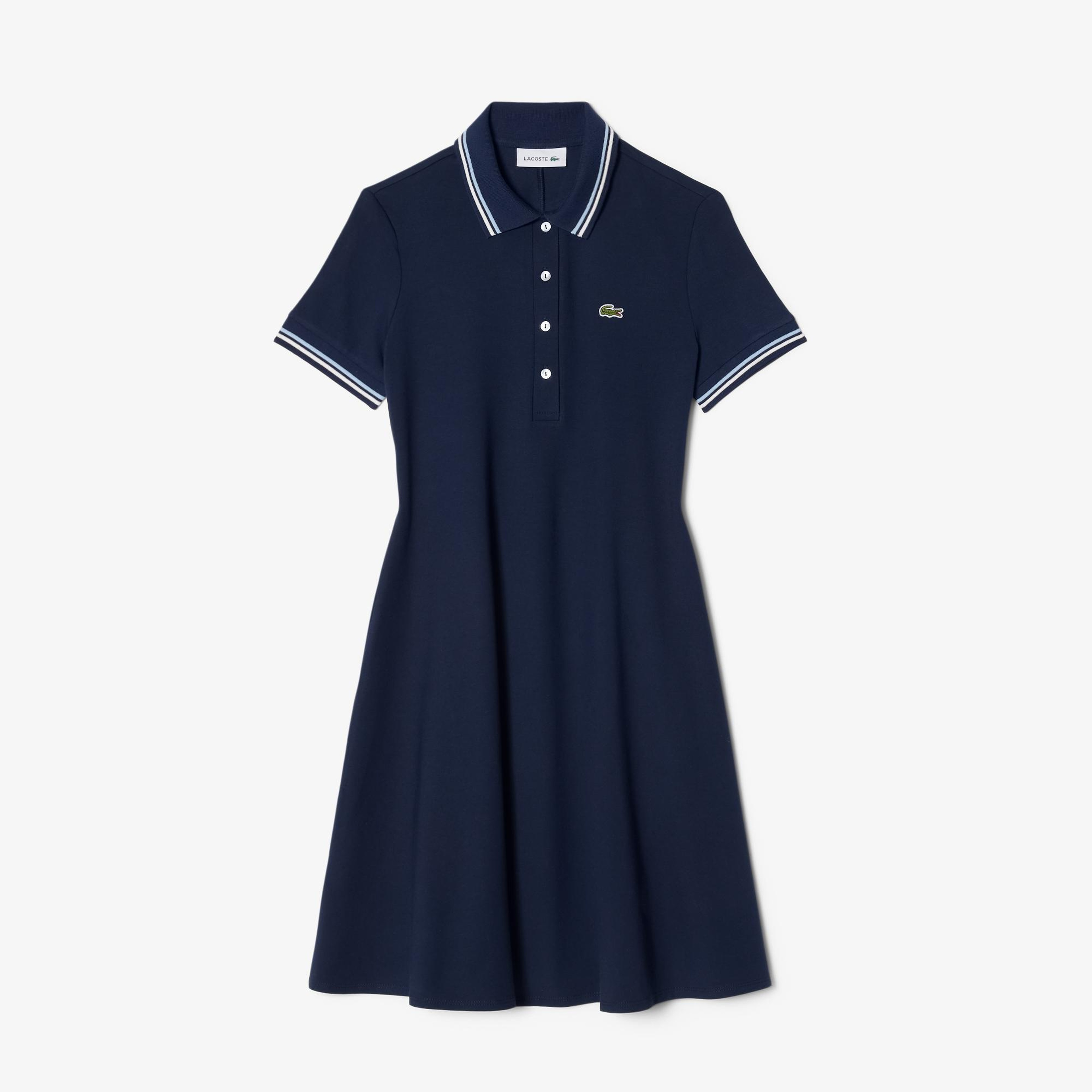 Kadın Flare Fit Kısa Kollu Polo Yaka Organik Pamuk Lacivert Elbise
