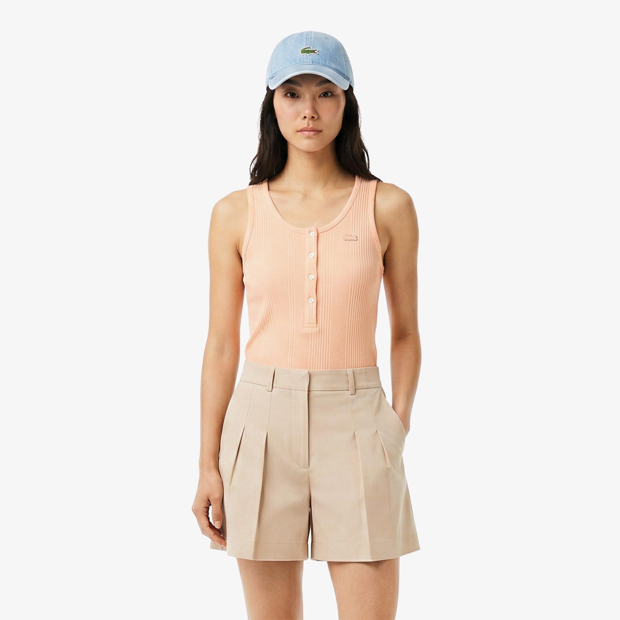 Kadın Slim Fit Kolsuz Bisiklet Yaka Turuncu Bluz