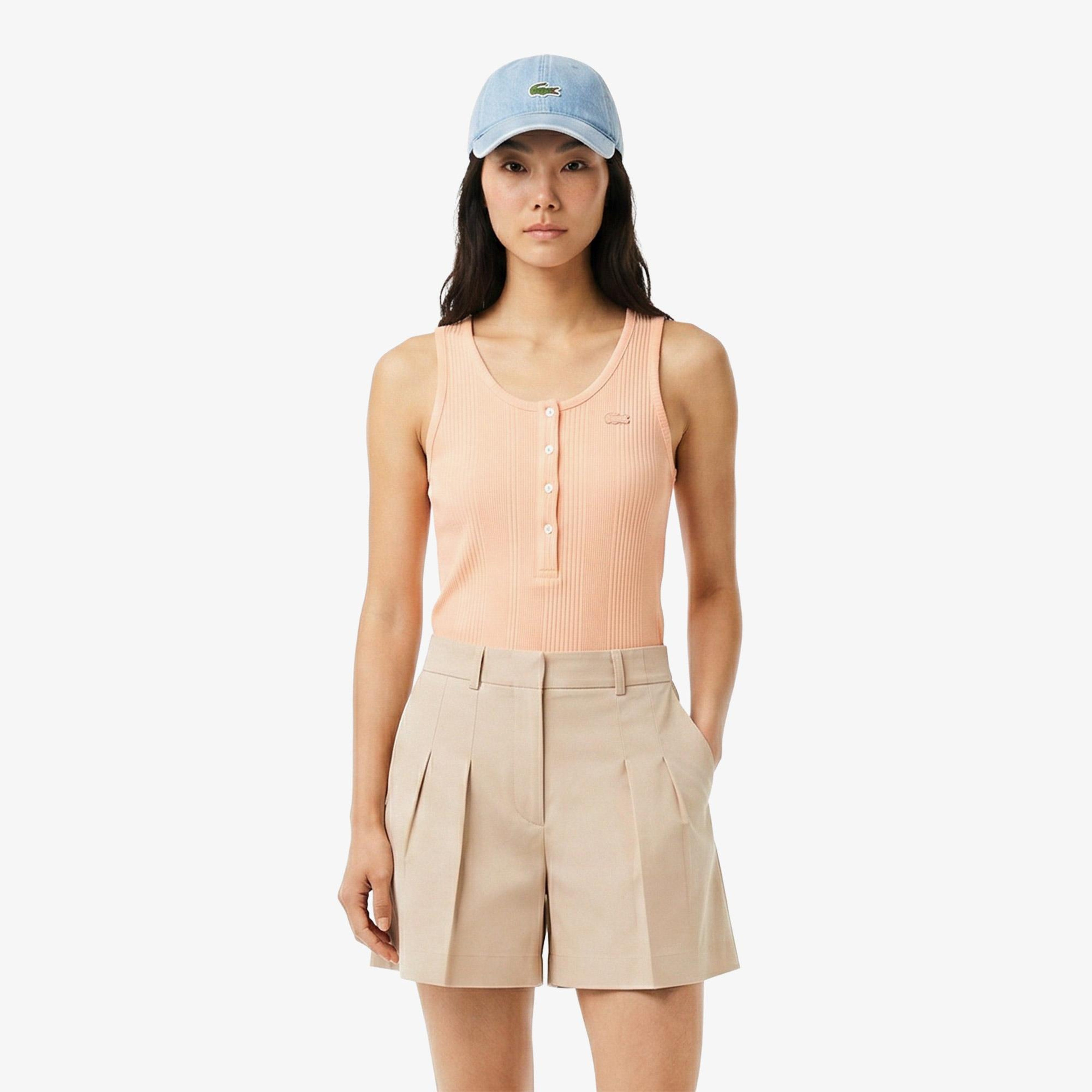 Kadın Slim Fit Kolsuz Bisiklet Yaka Turuncu Bluz