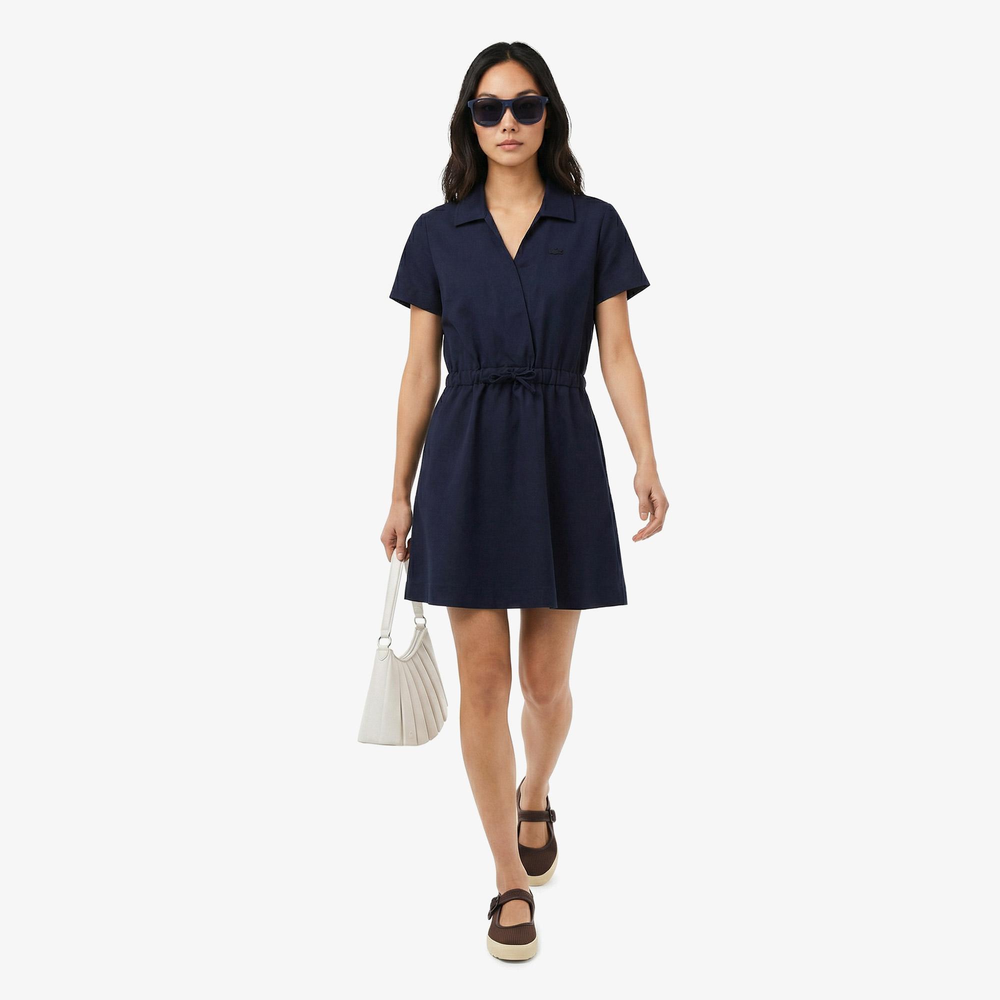 Kadın Flare Fit Kısa Kollu Polo Yaka Lacivert Elbise