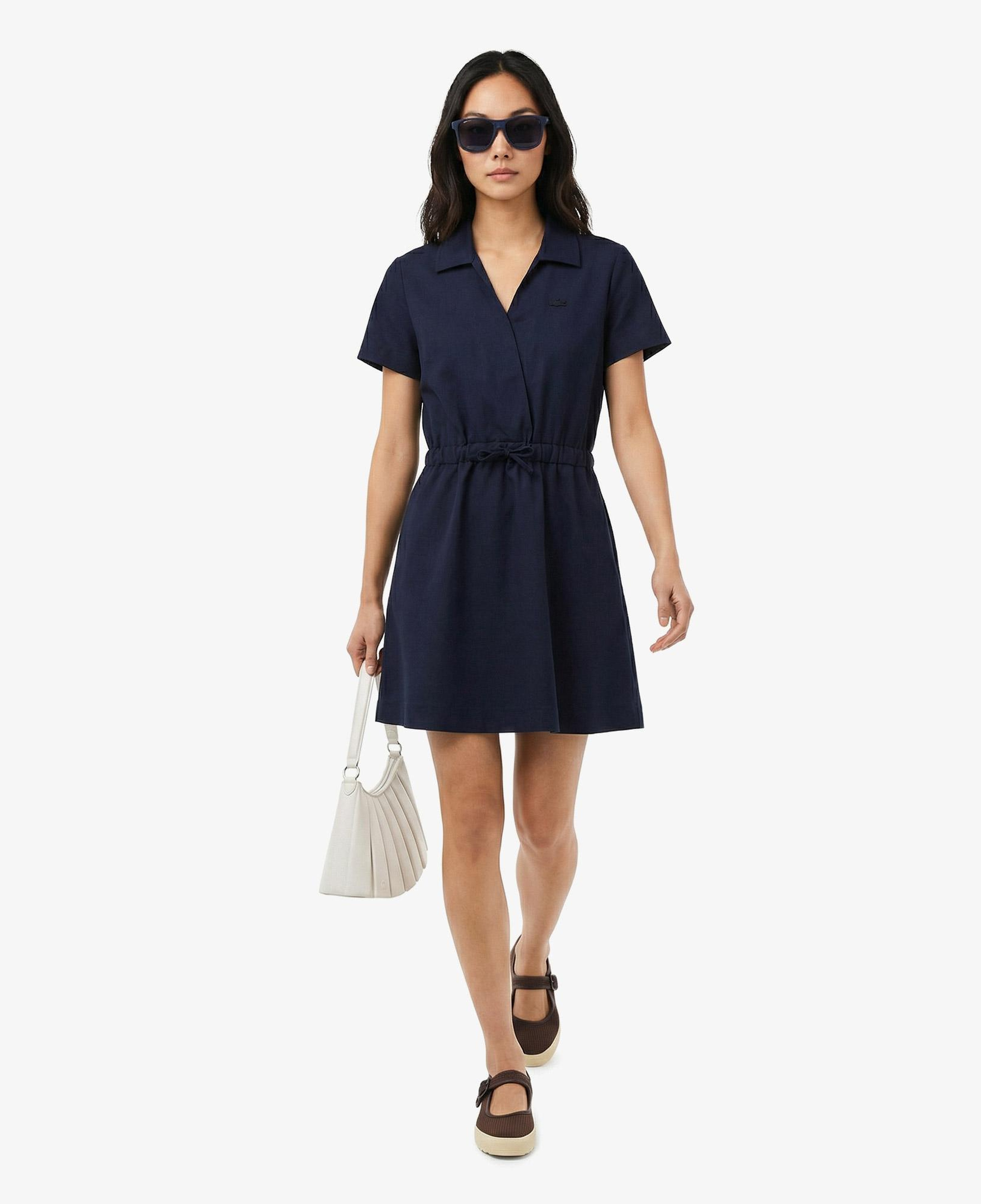 Kadın Flare Fit Kısa Kollu Polo Yaka Lacivert Elbise