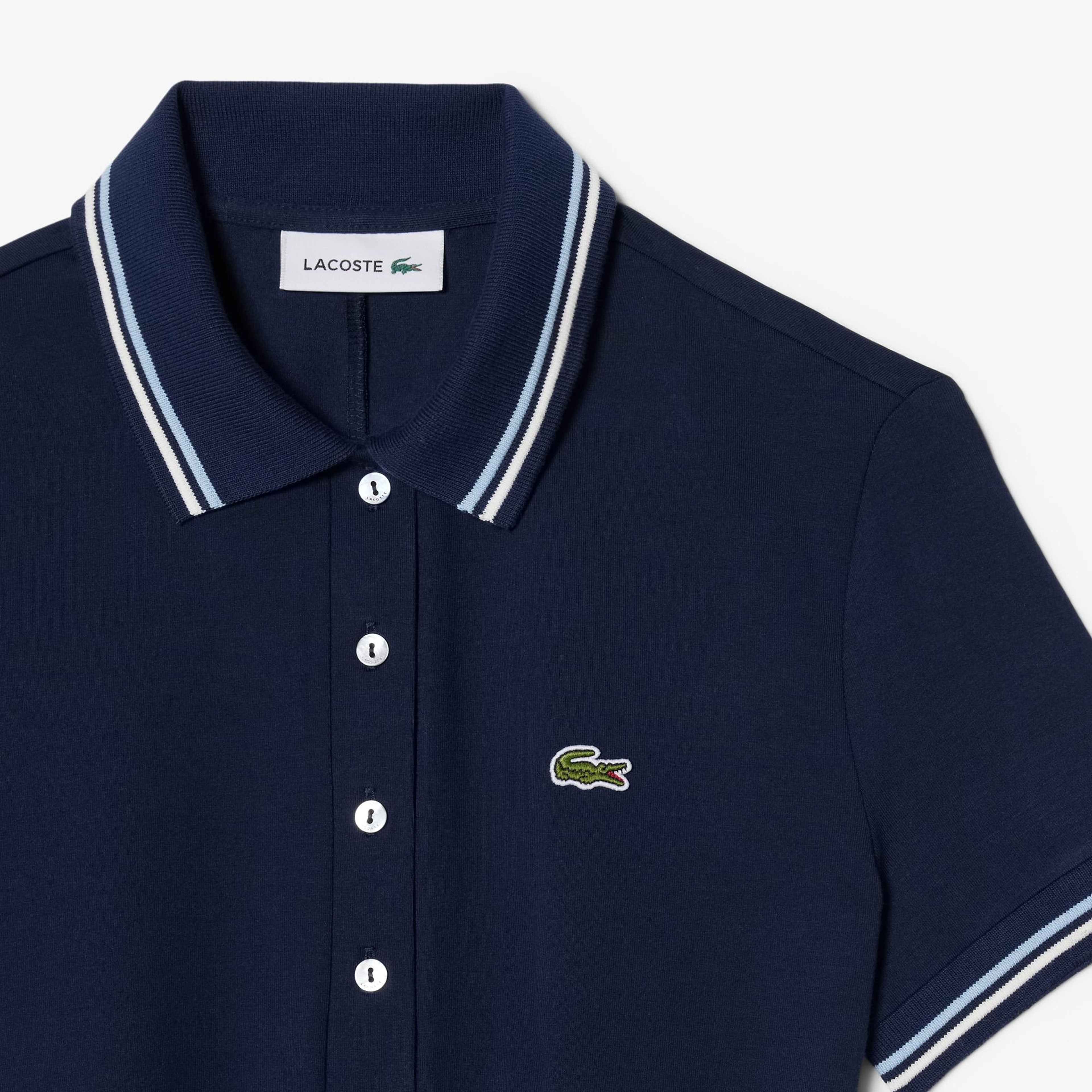Kadın Flare Fit Kısa Kollu Polo Yaka Organik Pamuk Lacivert Elbise
