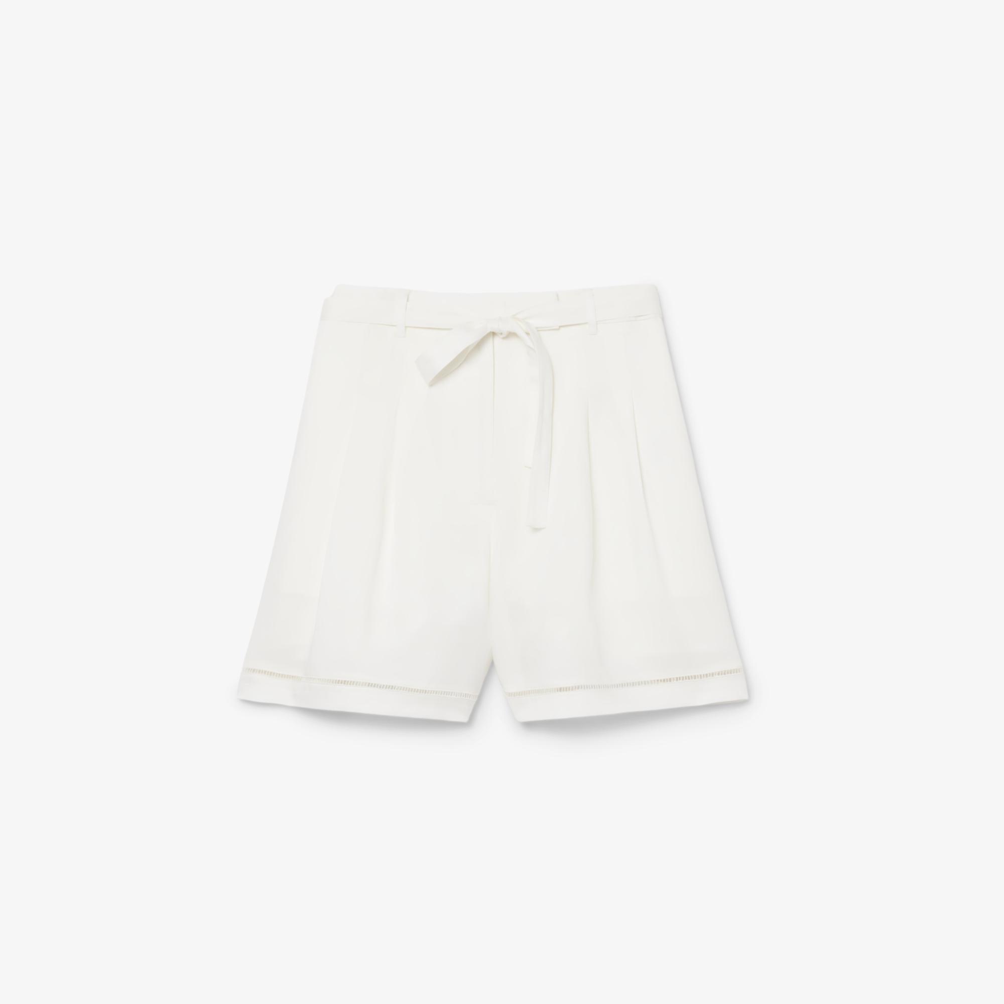Lacoste Kadın Oversize Fit Beyaz Bermuda Şort