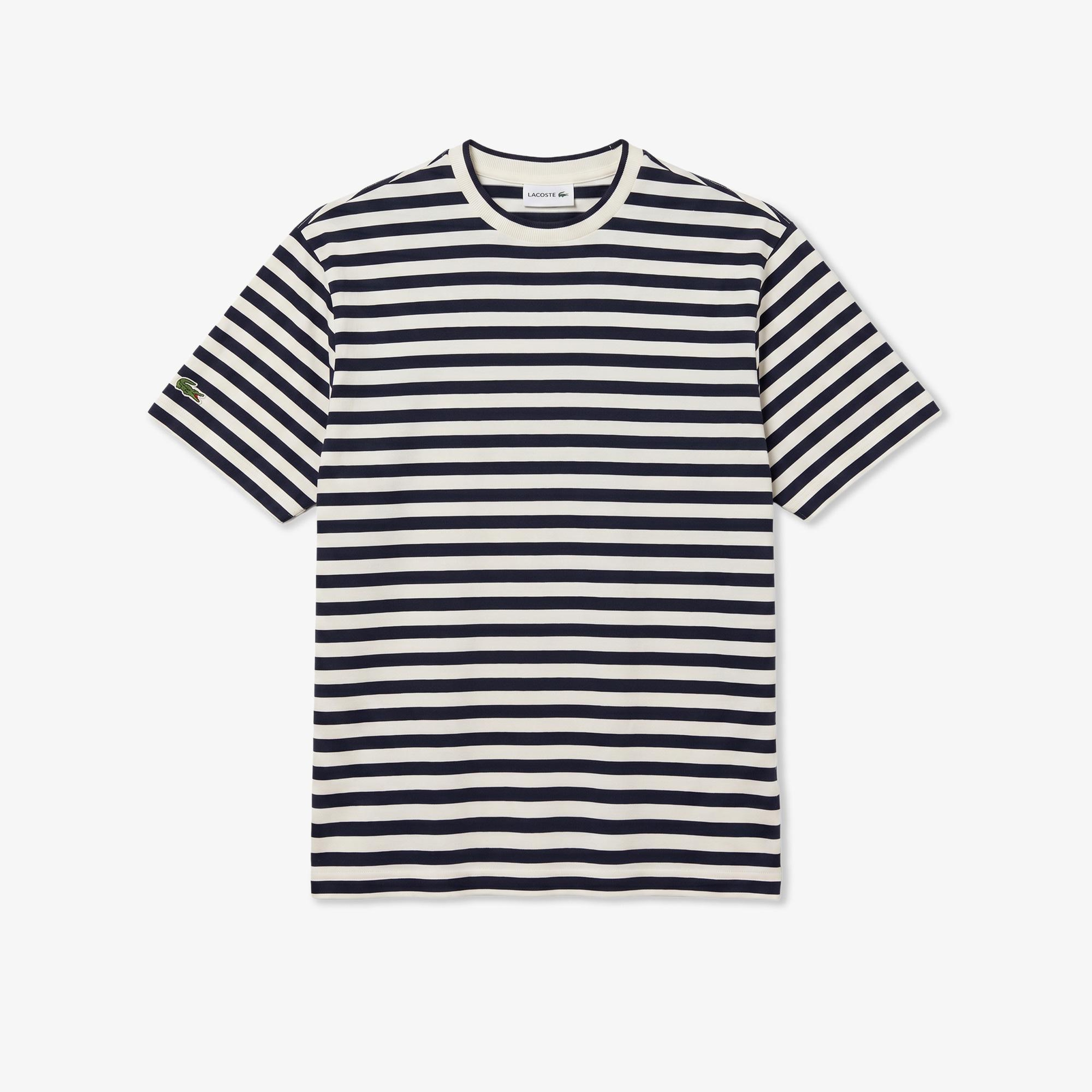 Erkek Relaxed Fit Bisiklet Yaka Çizgili Lacivert T-Shirt