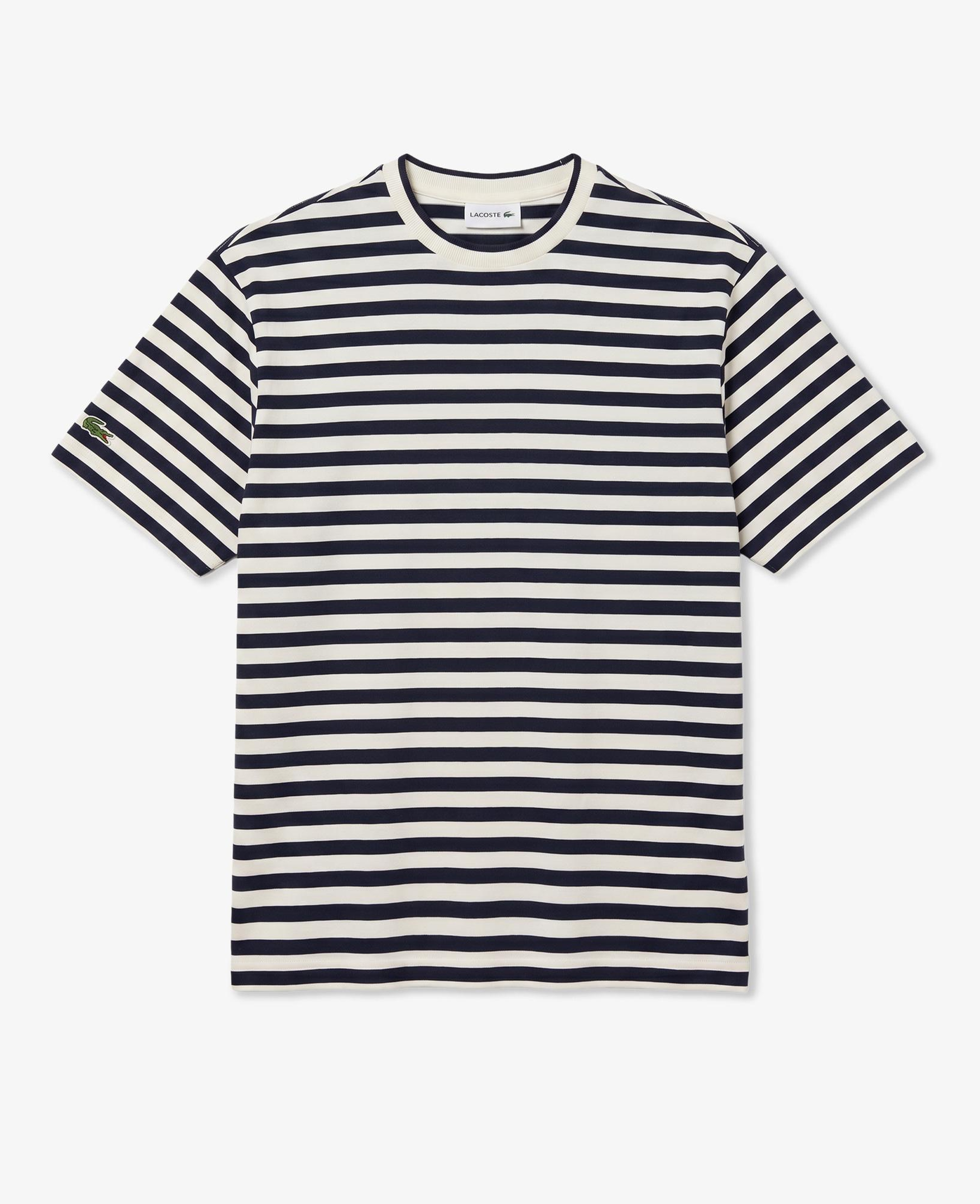 Erkek Relaxed Fit Bisiklet Yaka Çizgili Lacivert T-Shirt