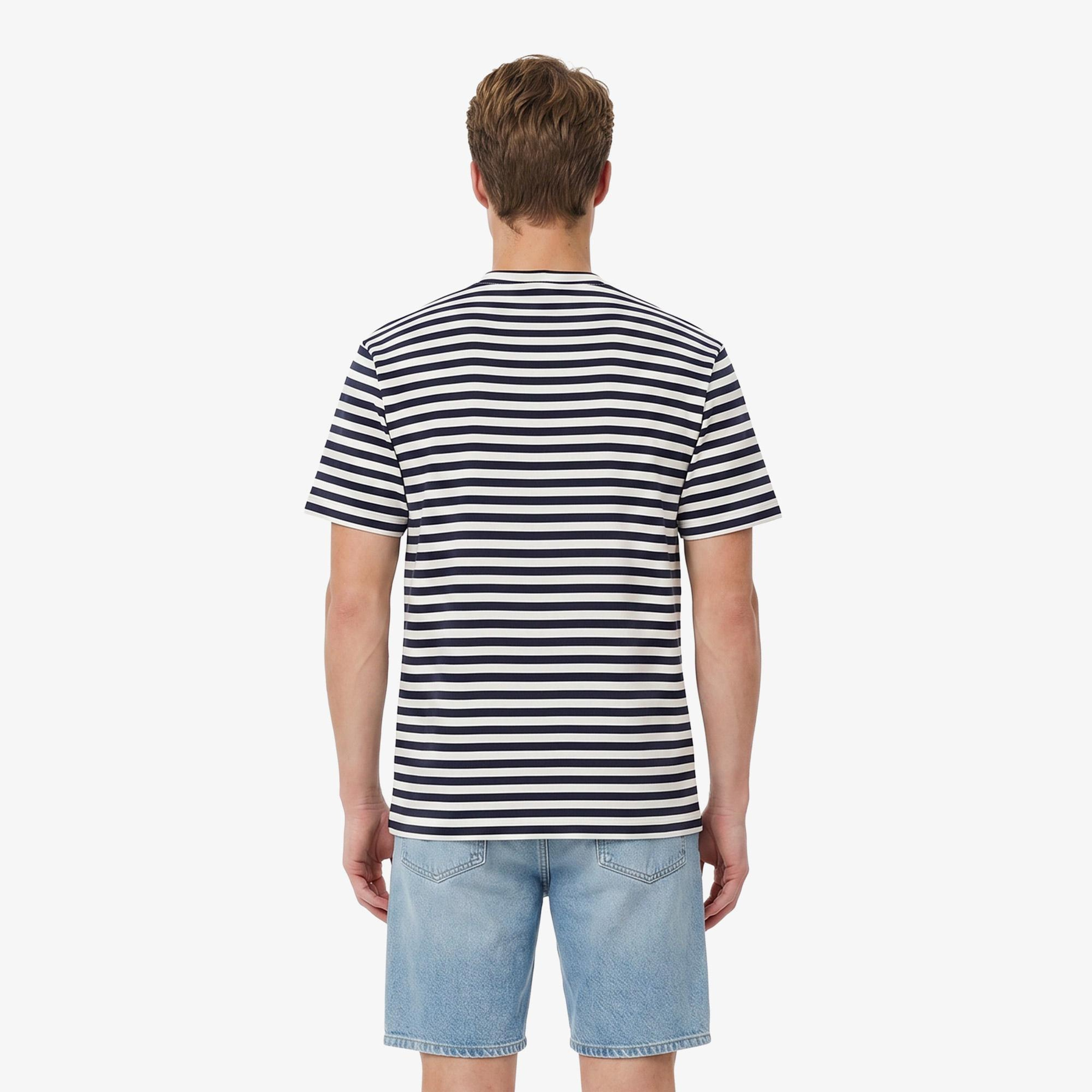 Erkek Relaxed Fit Bisiklet Yaka Çizgili Lacivert T-Shirt