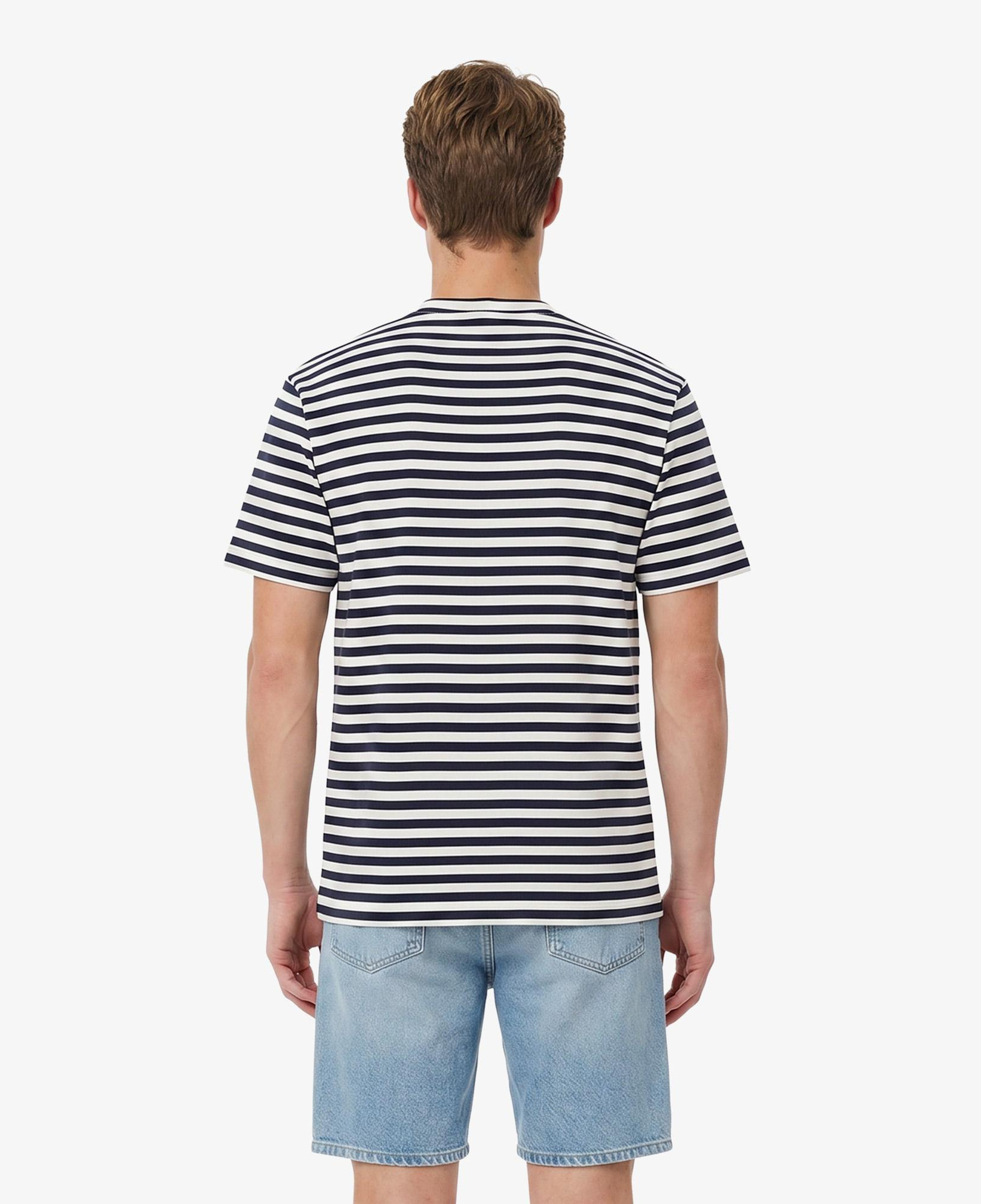 Erkek Relaxed Fit Bisiklet Yaka Çizgili Lacivert T-Shirt