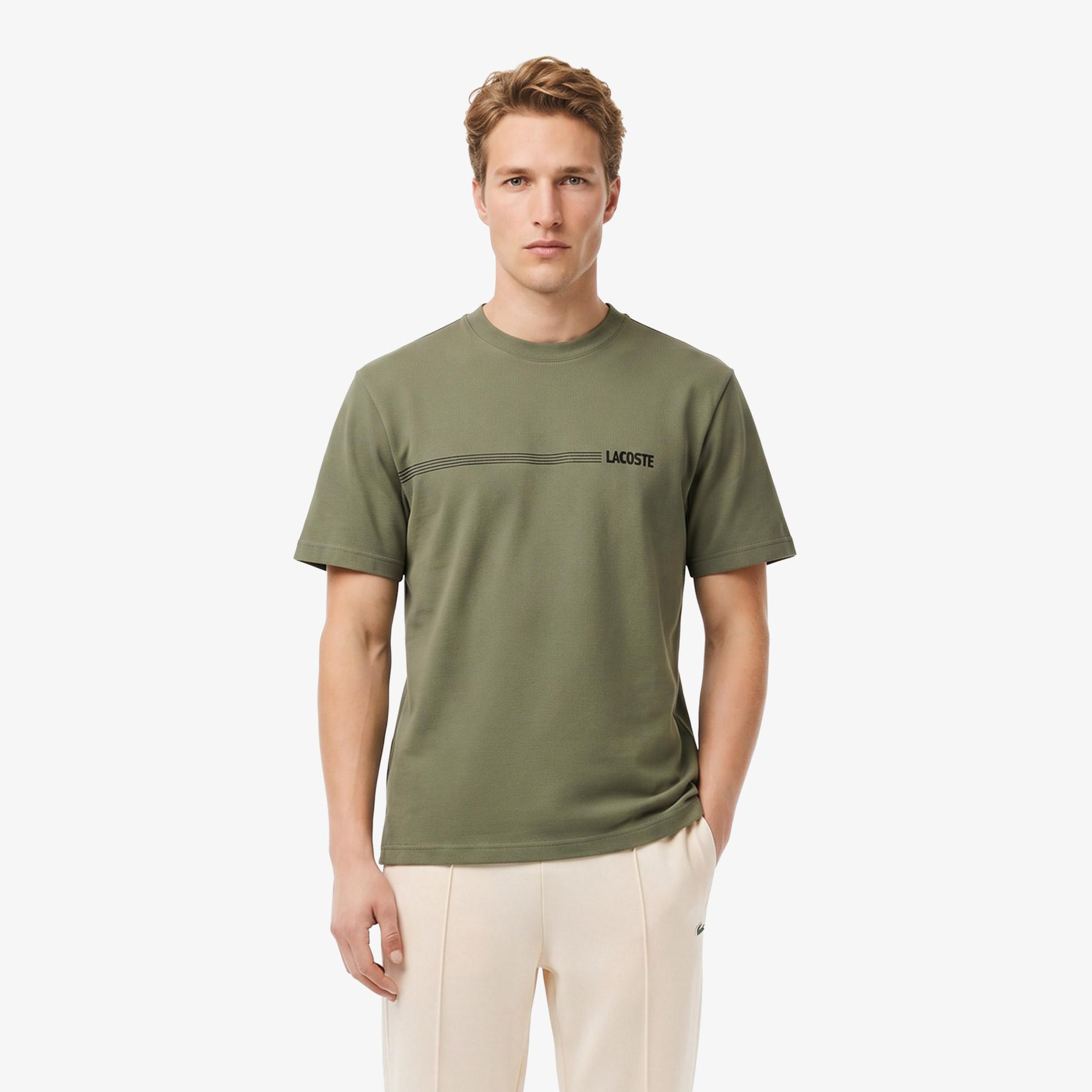 Erkek Regular Fit Bisiklet Yaka Baskılı Haki T-Shirt