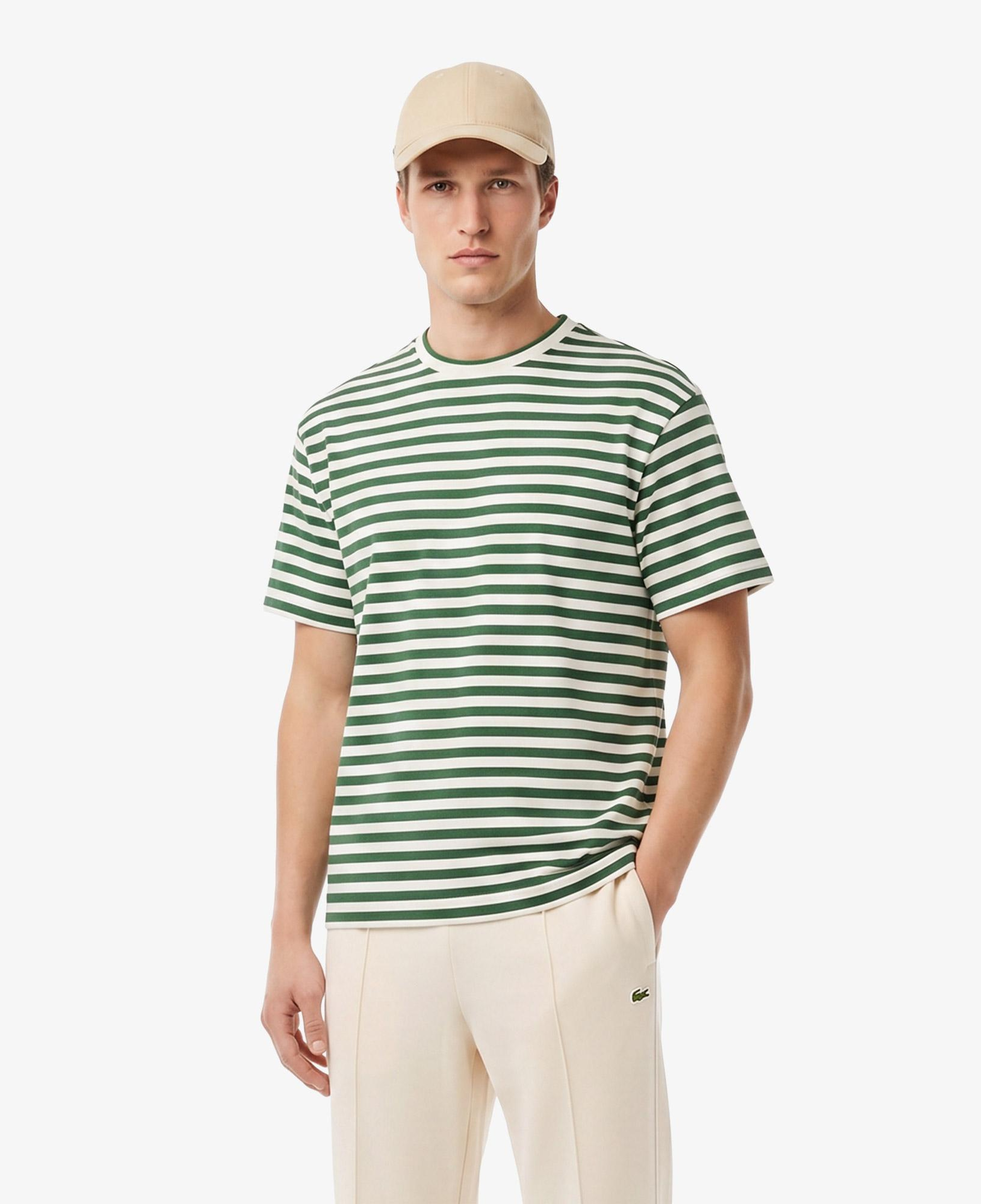 Erkek Relaxed Fit Bisiklet Yaka Çizgili Yeşil T-Shirt