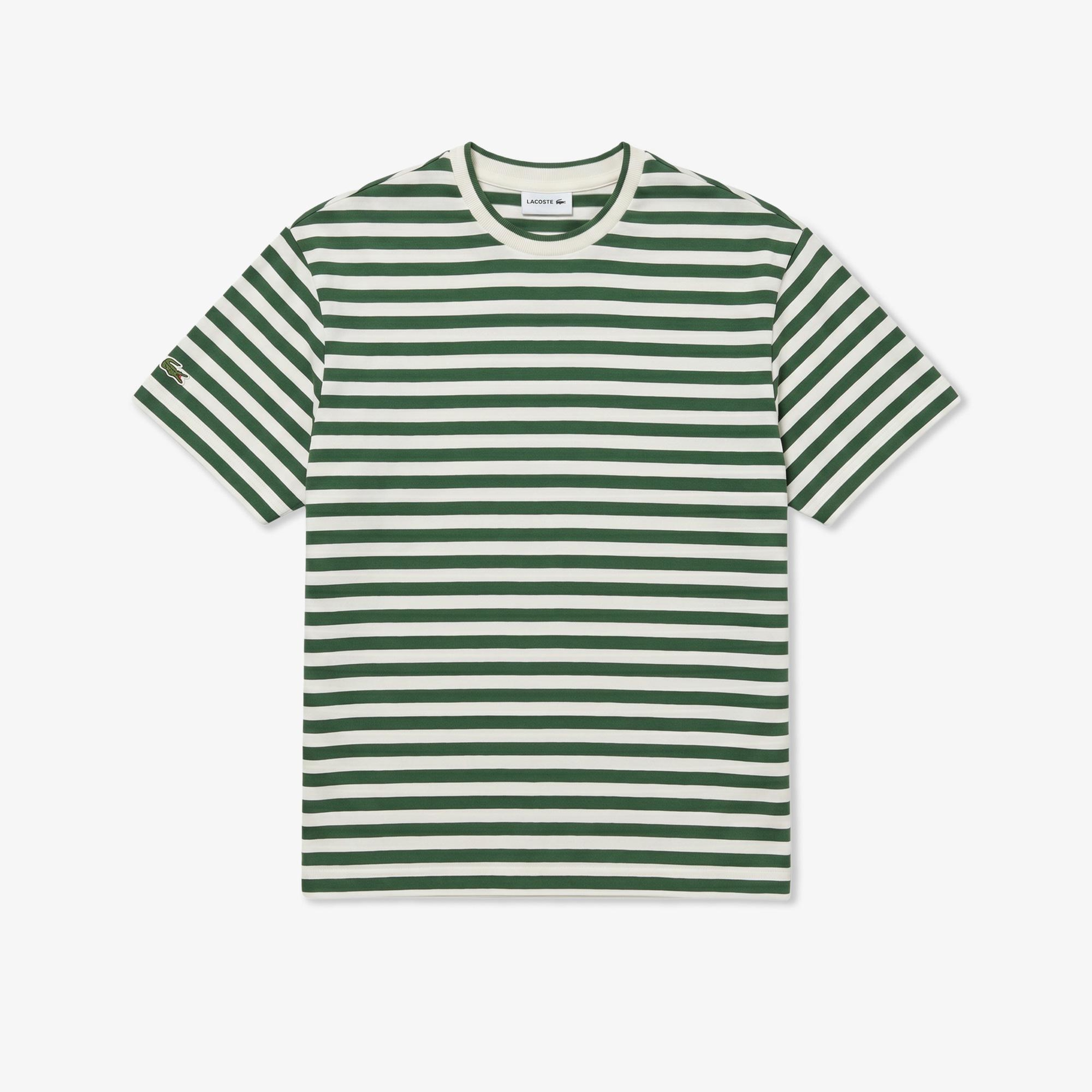 Erkek Relaxed Fit Bisiklet Yaka Çizgili Yeşil T-Shirt