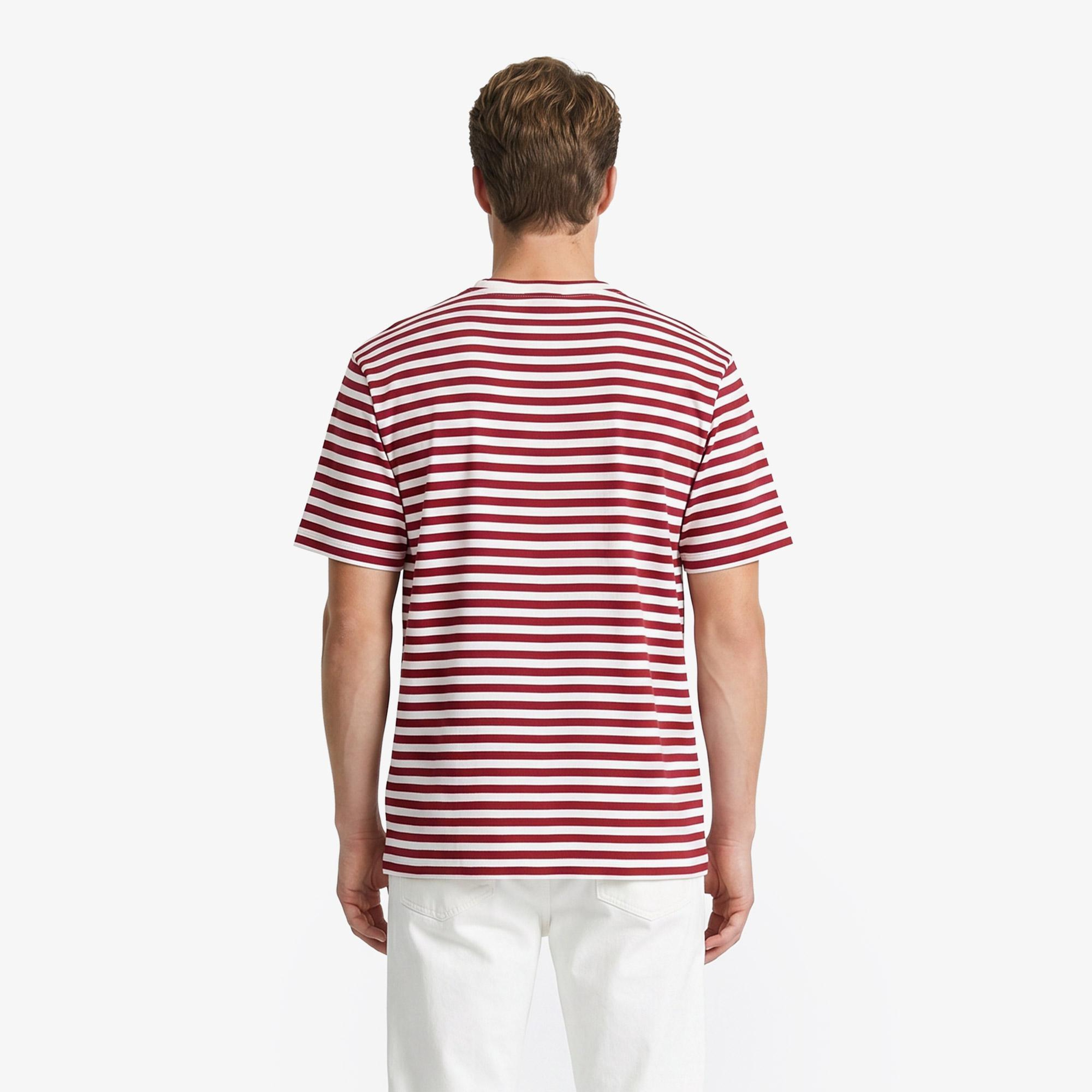 Erkek Relaxed Fit Bisiklet Yaka Çizgili Bordo T-Shirt