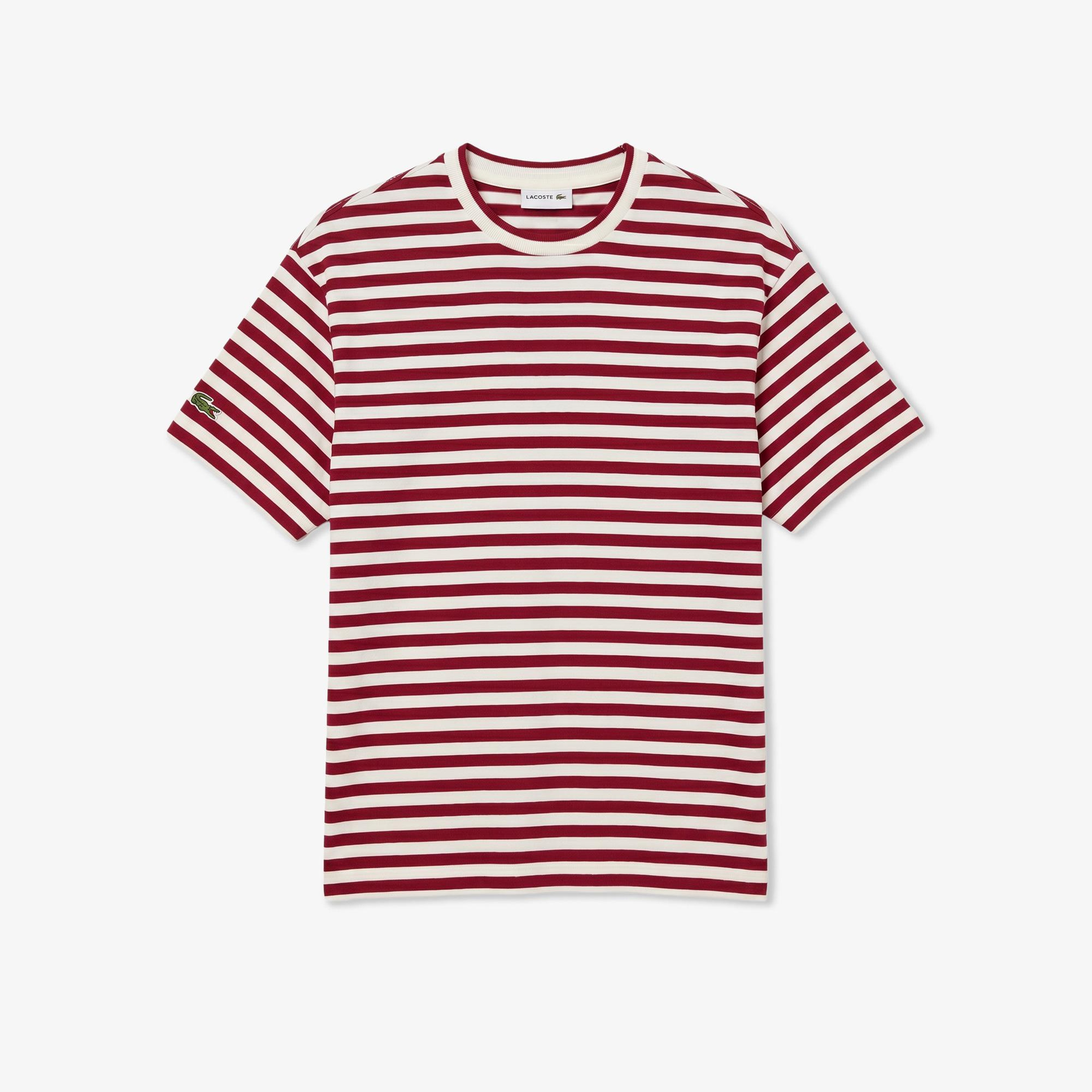 Erkek Relaxed Fit Bisiklet Yaka Çizgili Bordo T-Shirt