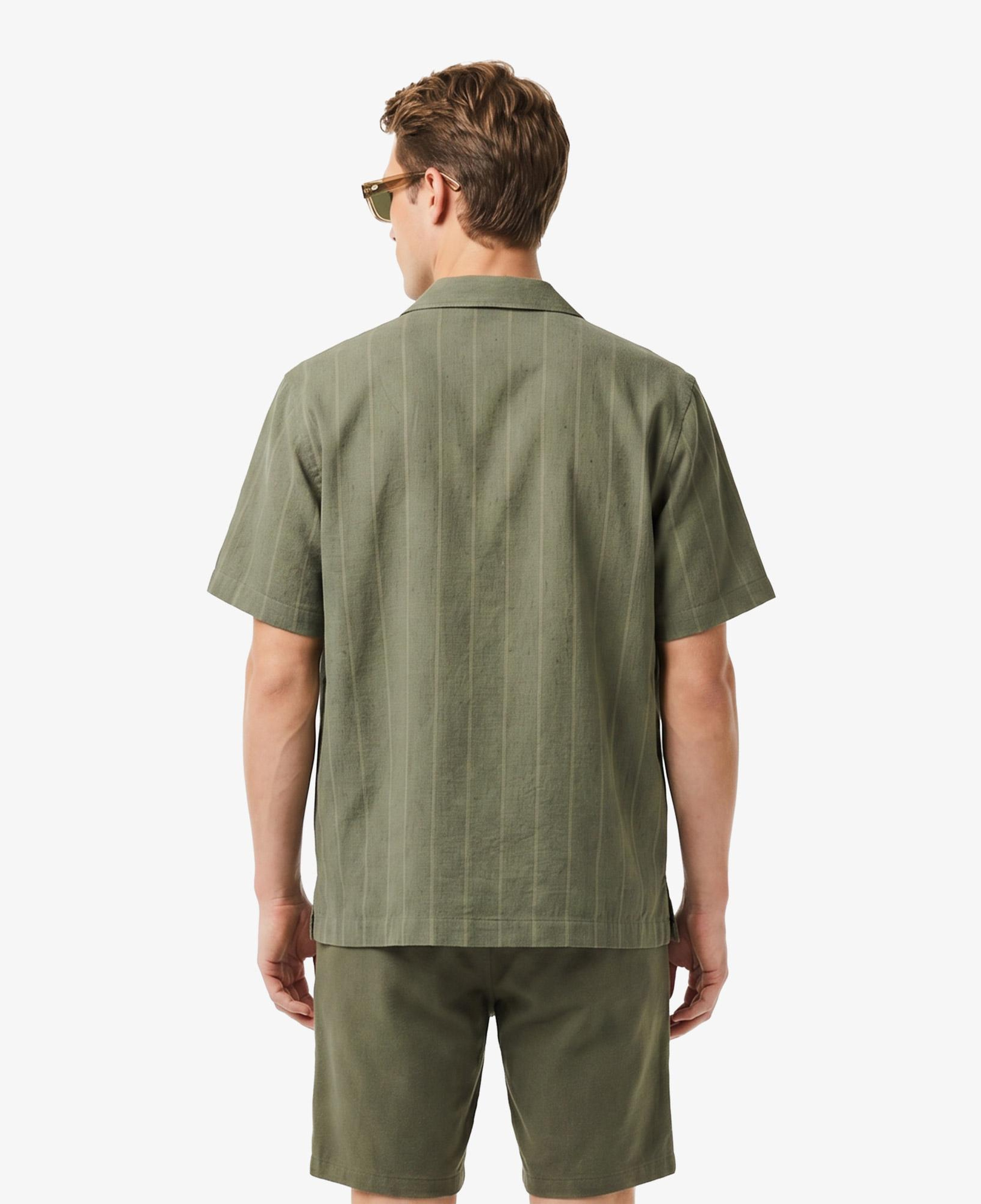 Erkek Relaxed Fit Kısa Kollu Çizgili Haki Gömlek