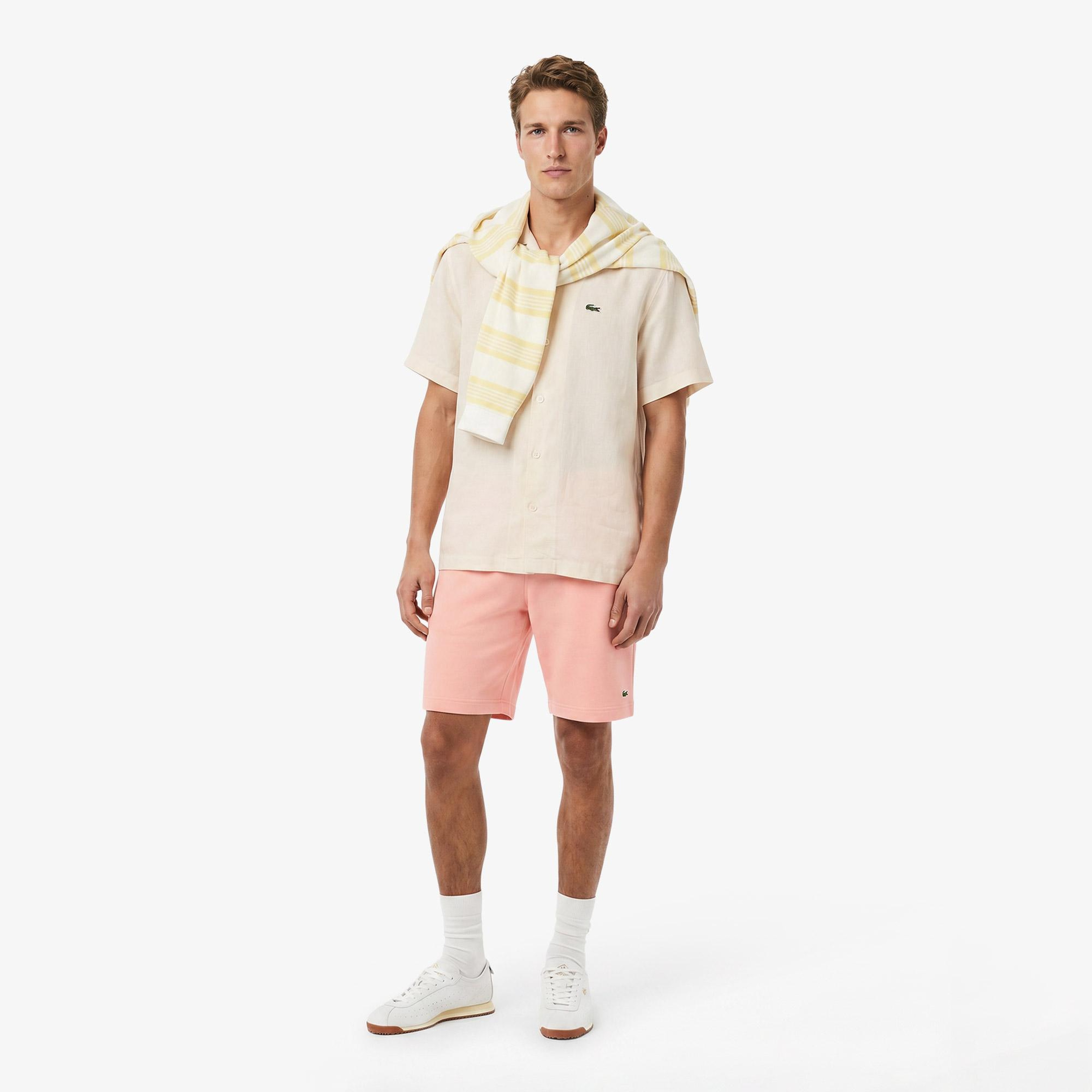 Erkek Relaxed Fit Kısa Kollu Keten Krem Gömlek