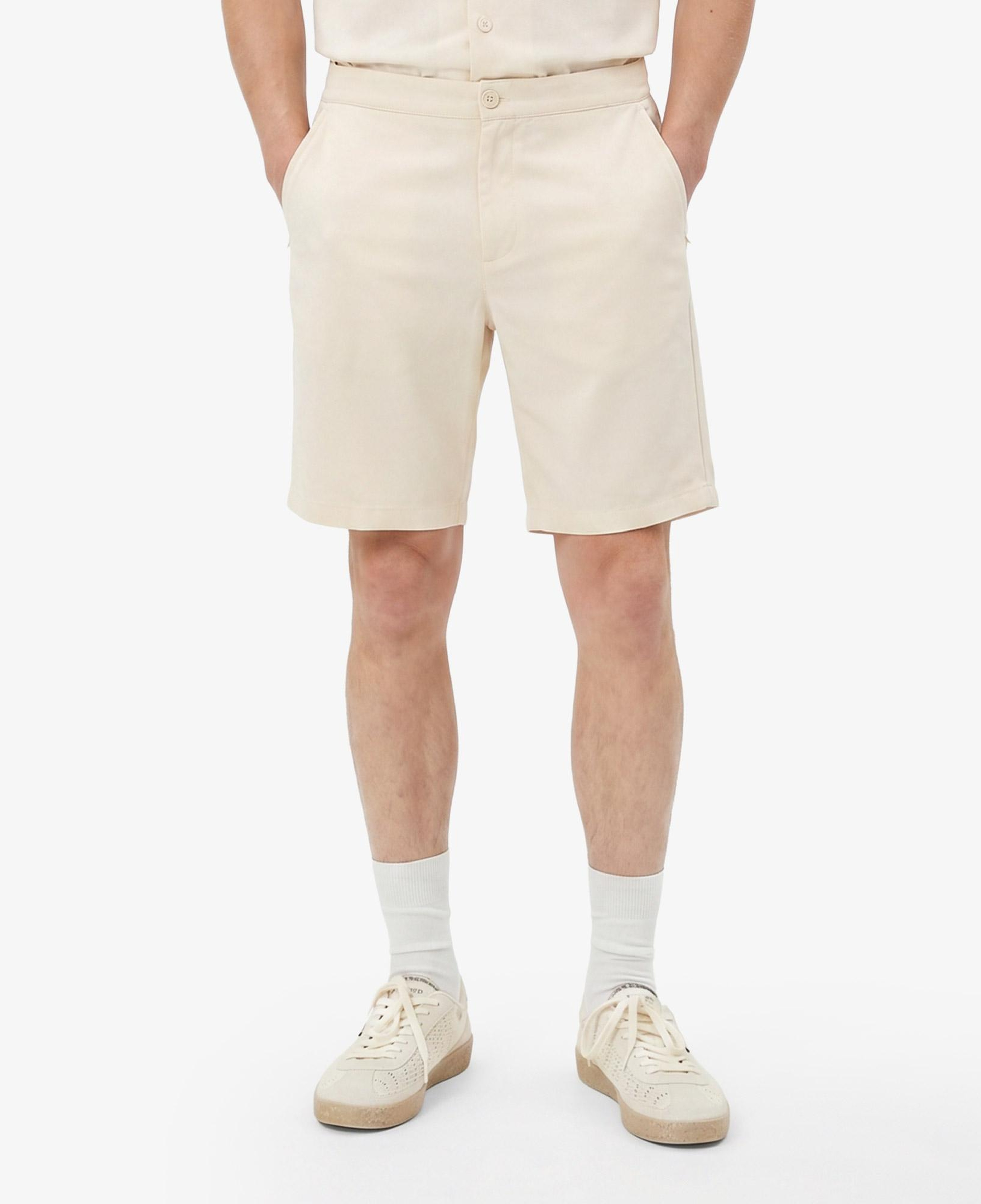Erkek Tapered Fit Keten Bej Bermuda Şort