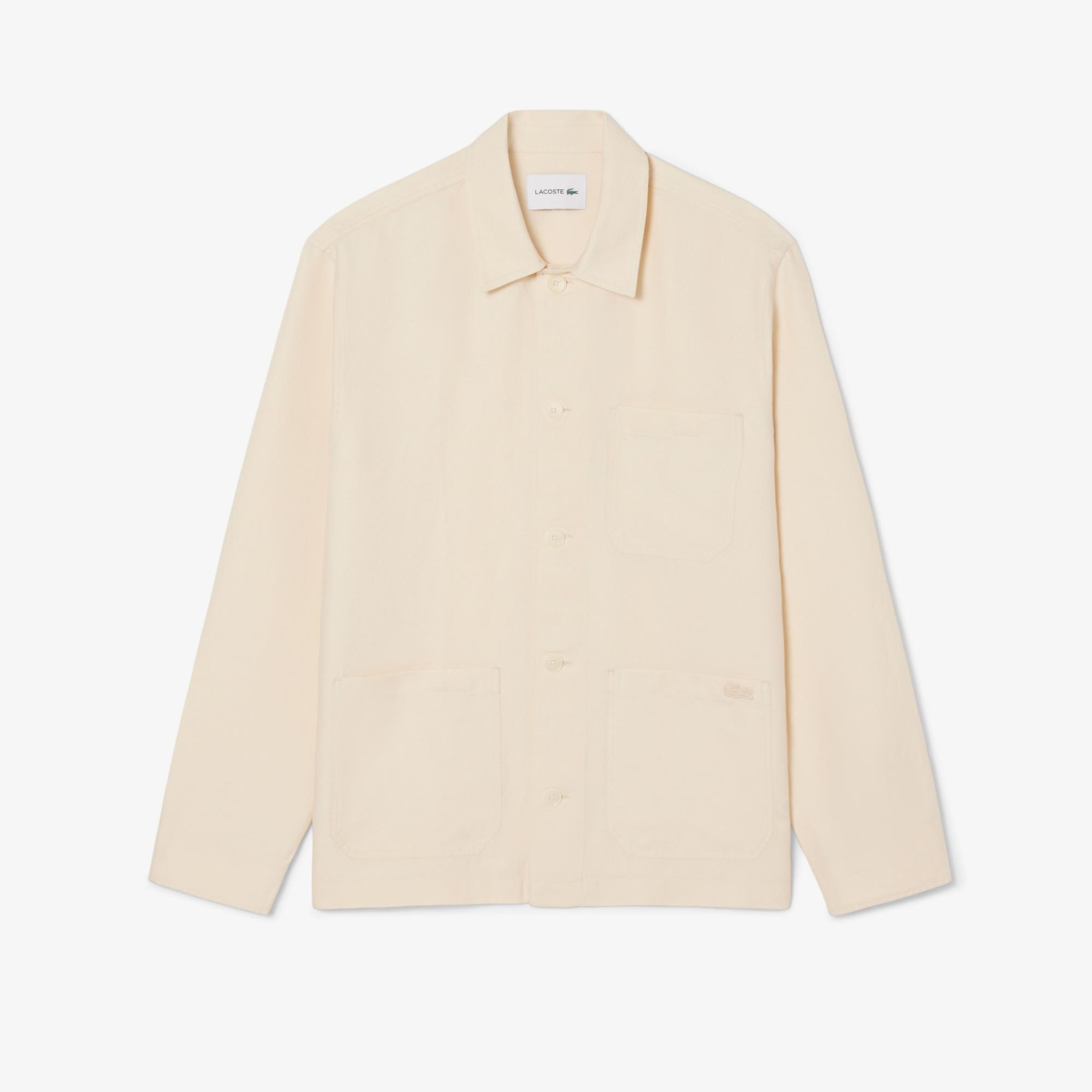 Erkek Relaxed Fit Keten Bej Dış Gömlek