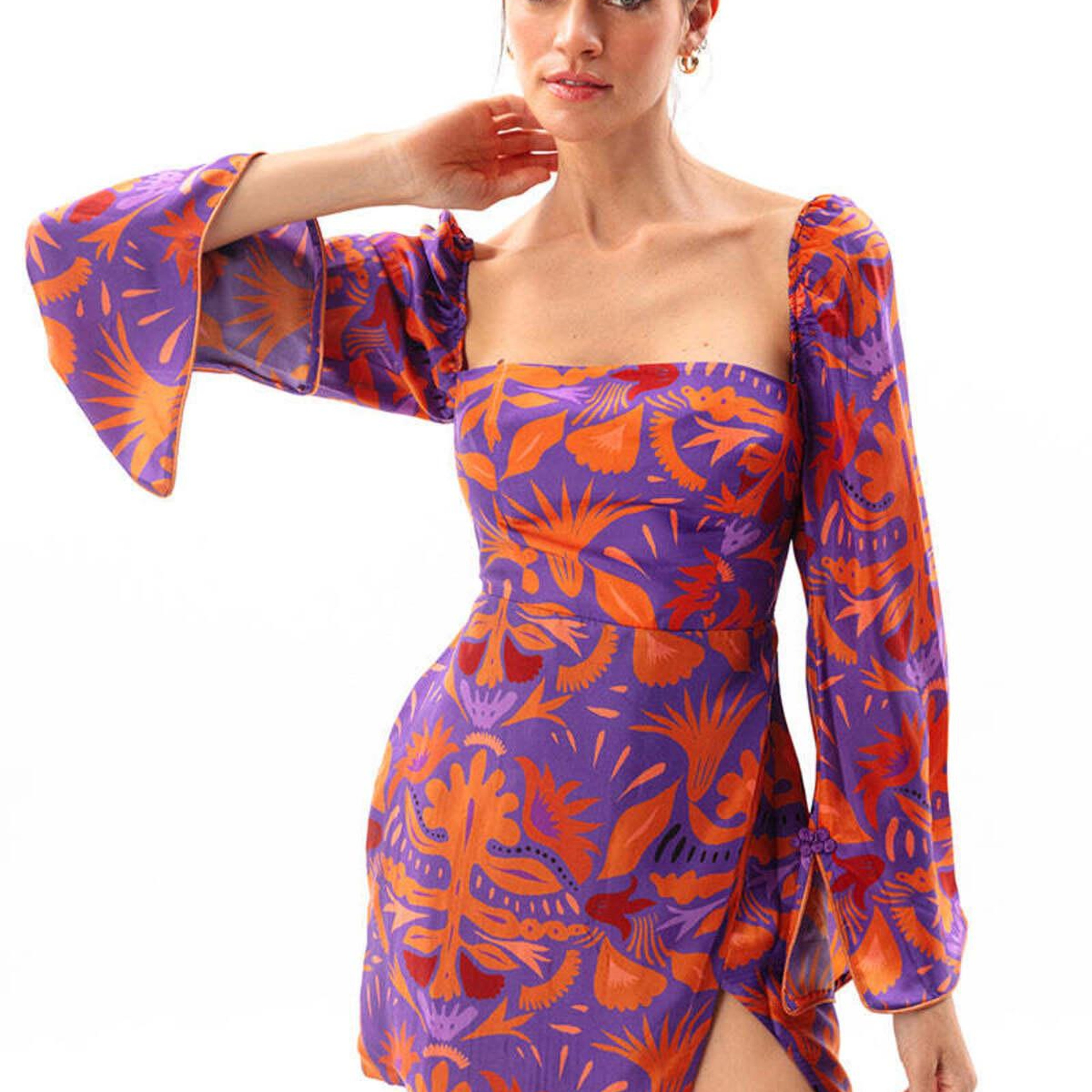 MAUVE KARE YAKA ELBİSE