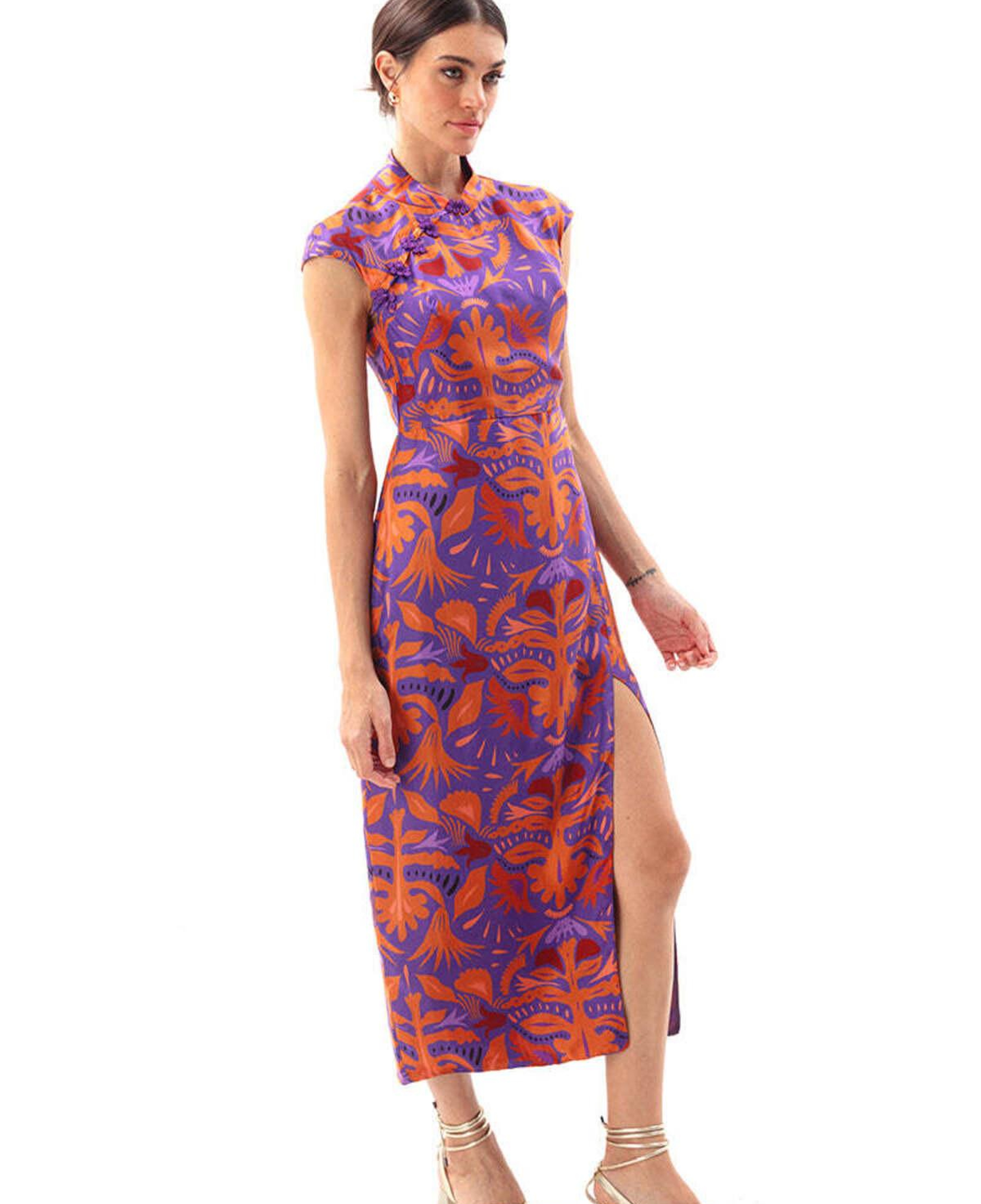 MAUVE MAXI CHEONGSAM ELBİSE