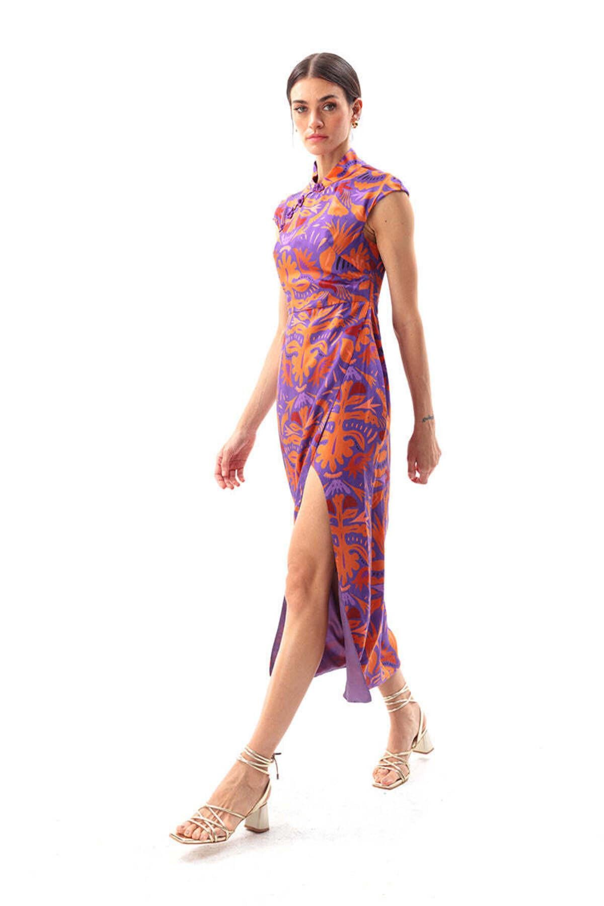 MAUVE MAXI CHEONGSAM ELBİSE