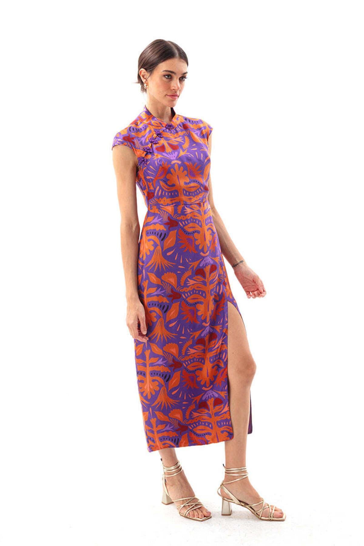 MAUVE MAXI CHEONGSAM ELBİSE