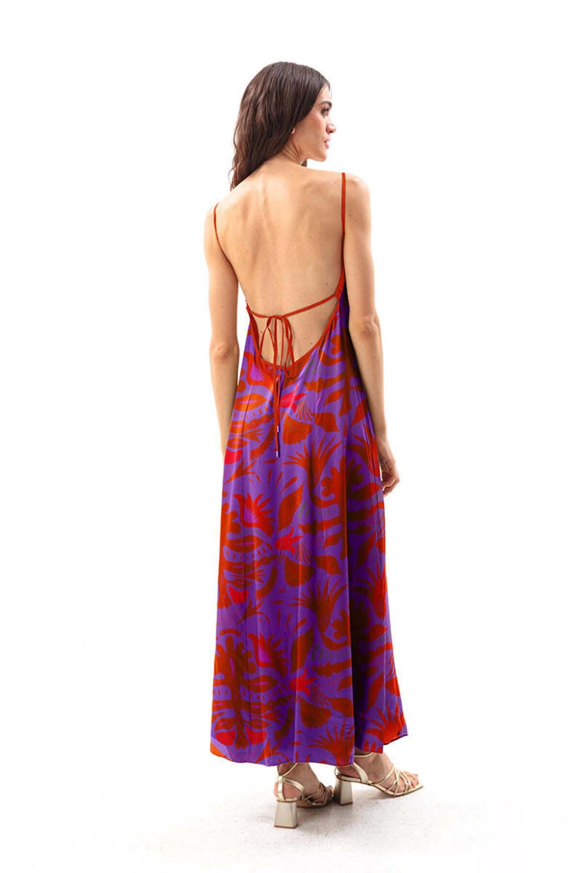 MAUVE V-YAKA MAXI ELBİSE