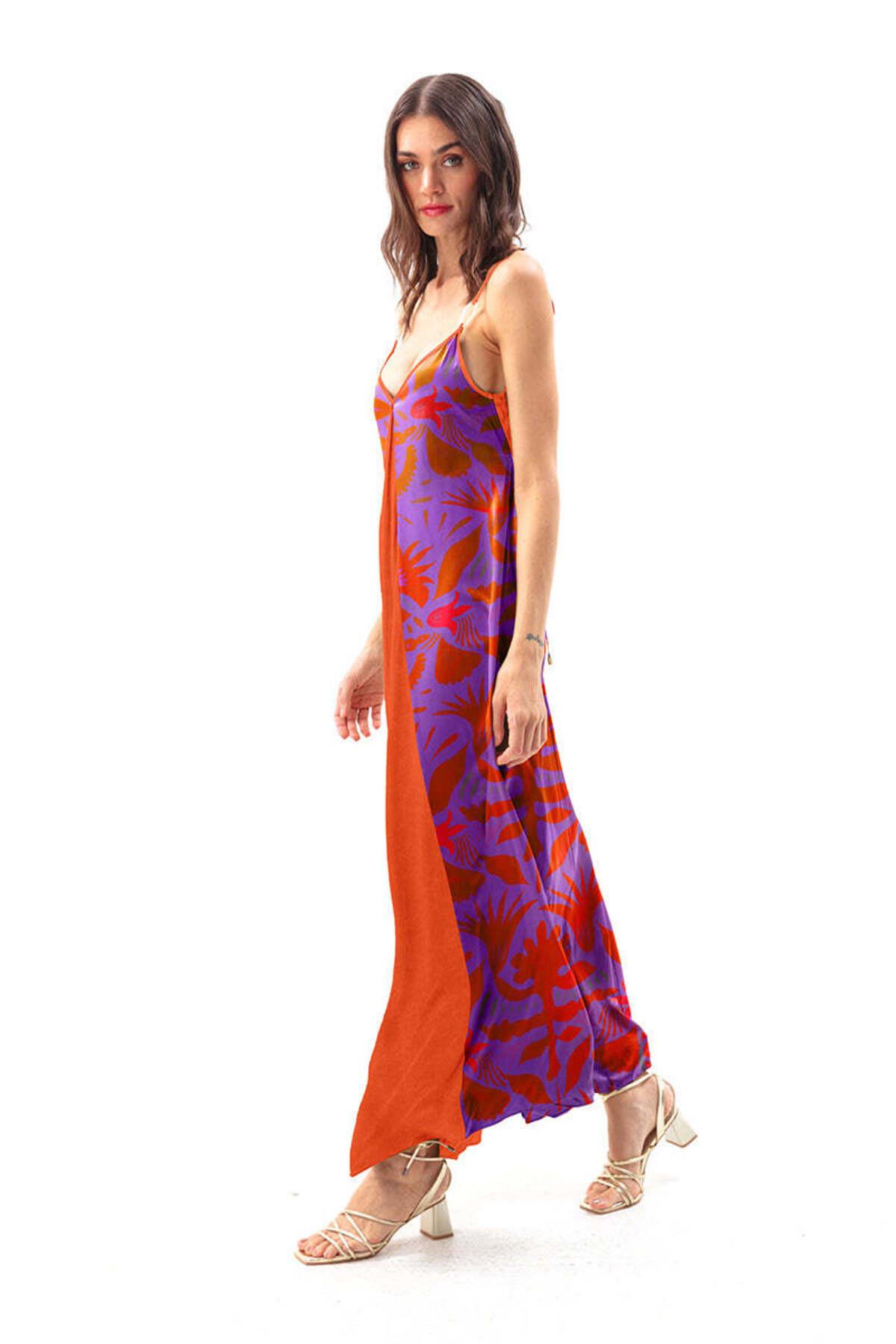 MAUVE V-YAKA MAXI ELBİSE