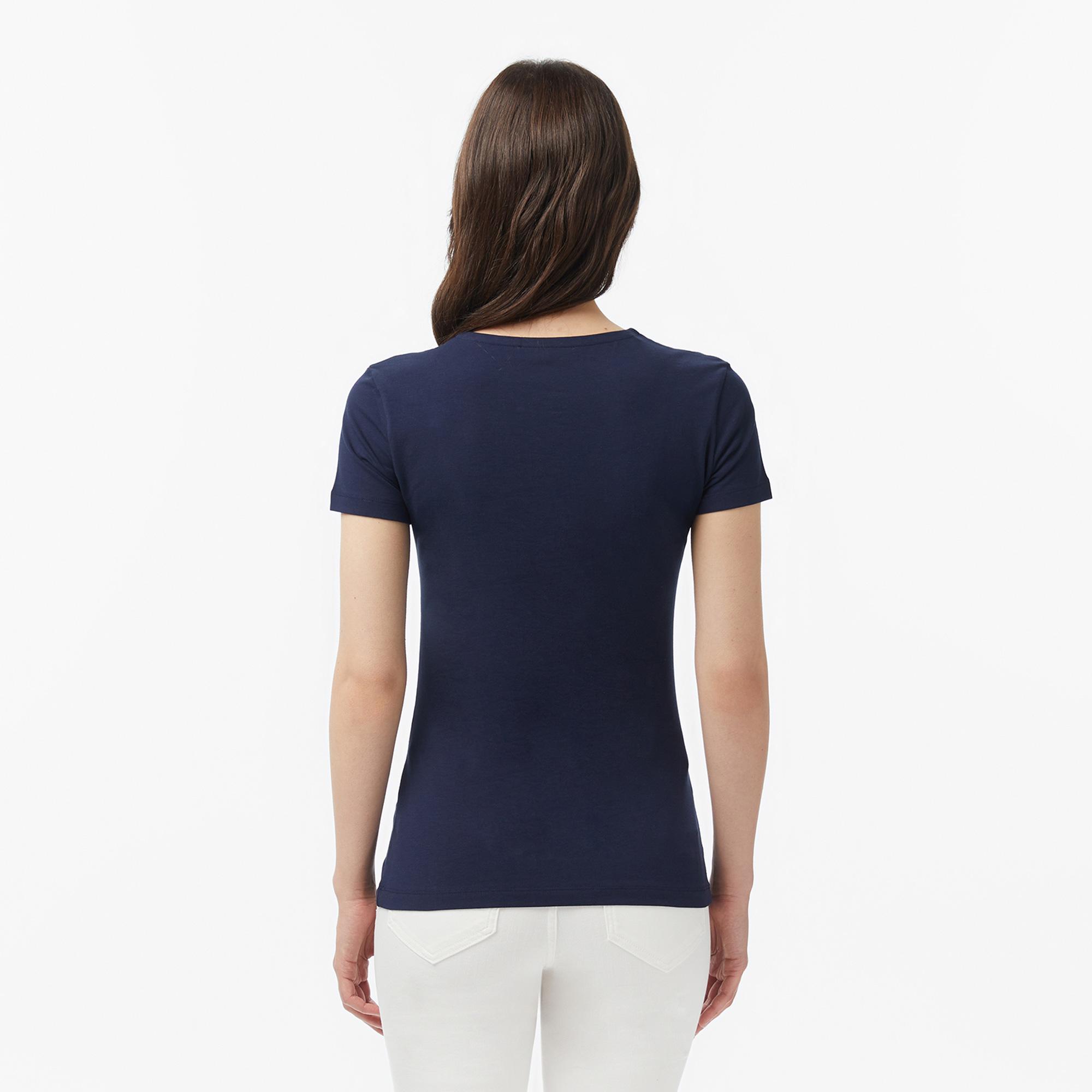 Lacoste Kadın Slim Fit V Yaka Lacivert T-Shirt