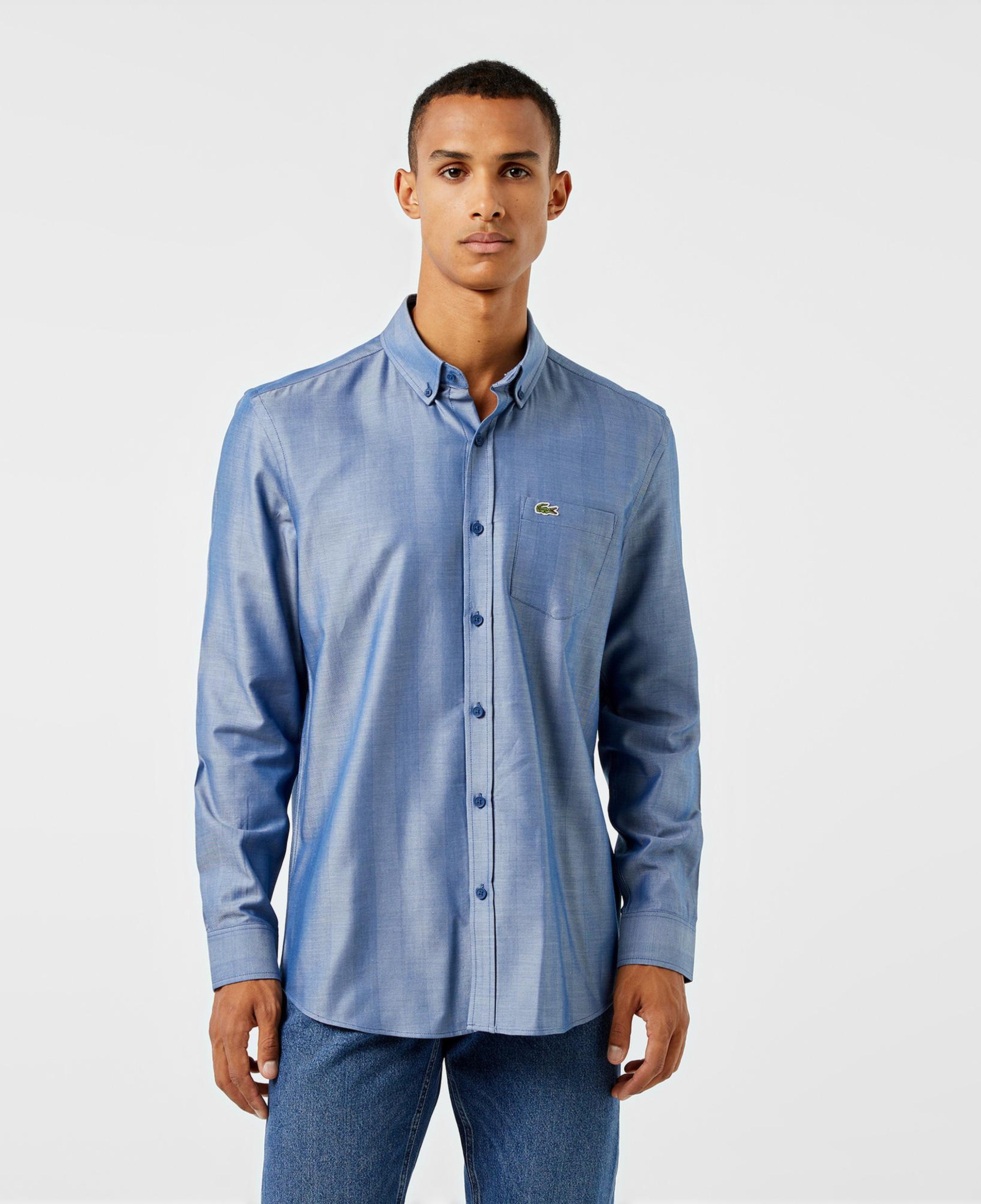 Erkek Slim Fit Düğmeli Yaka Koyu Mavi Gömlek