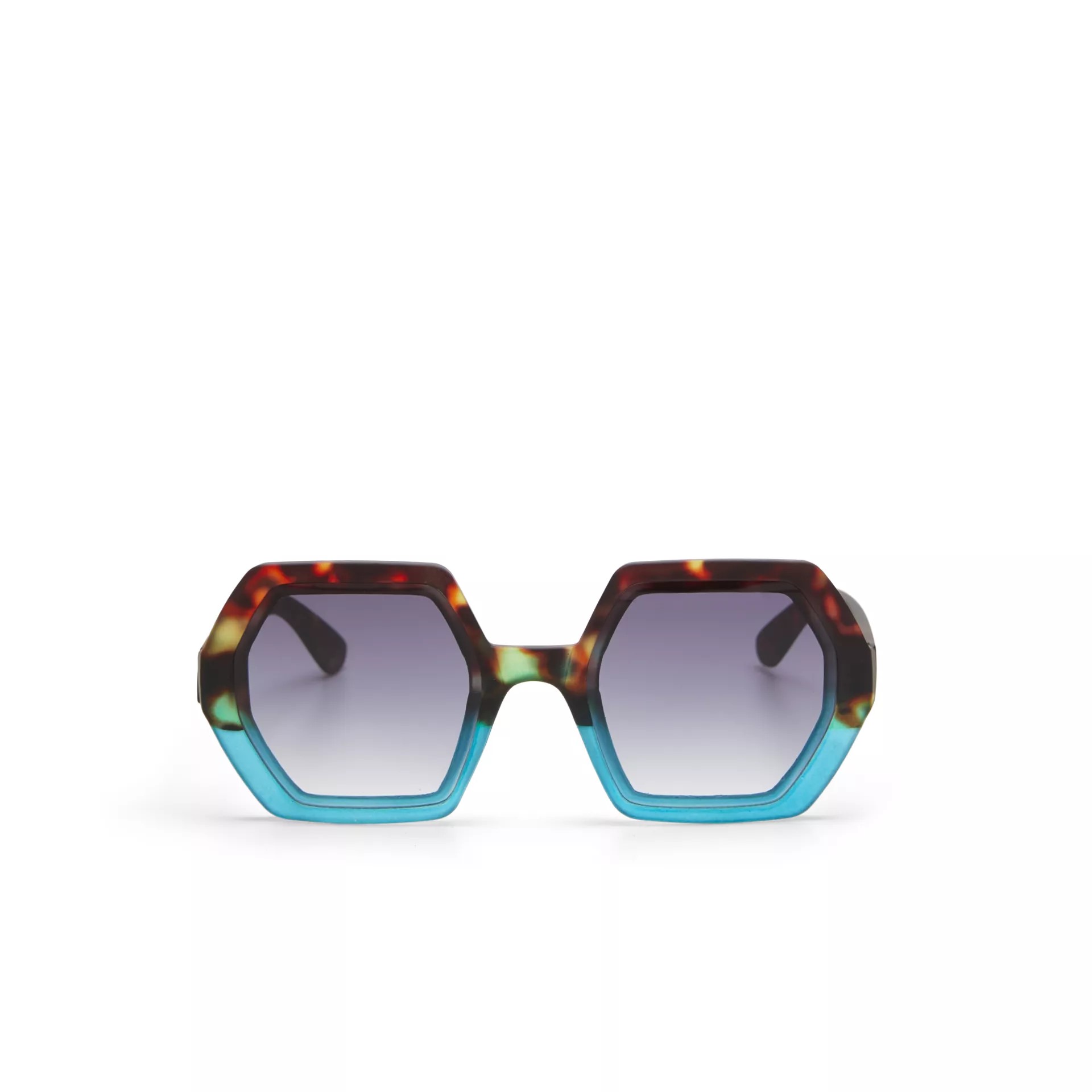 Okkia Emma Big Hexagonal Unisex Güneş Gözlüğü Havana Mavisi