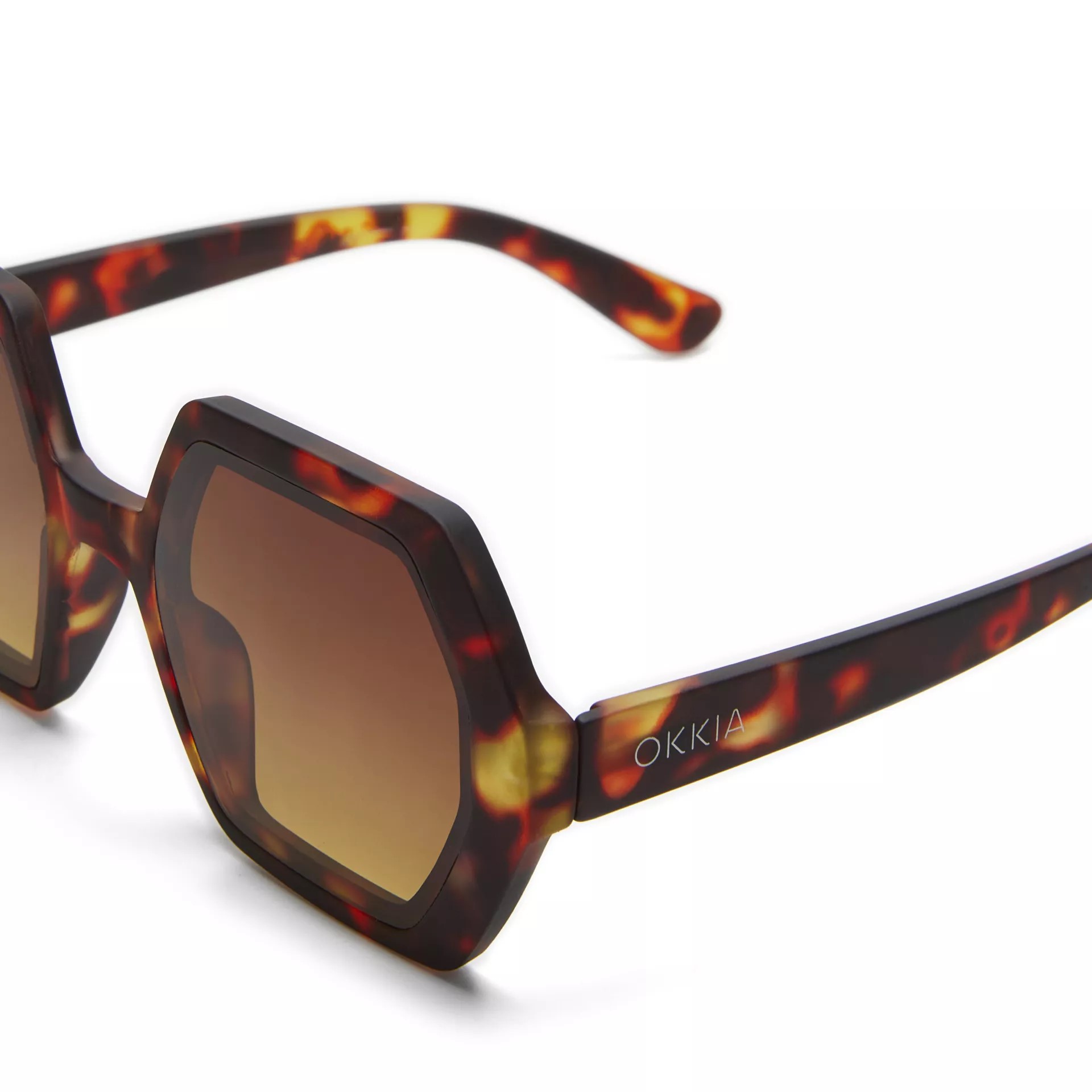 Okkia Emma Big Hexagonal Unisex Güneş Gözlüğü Klasik Havana