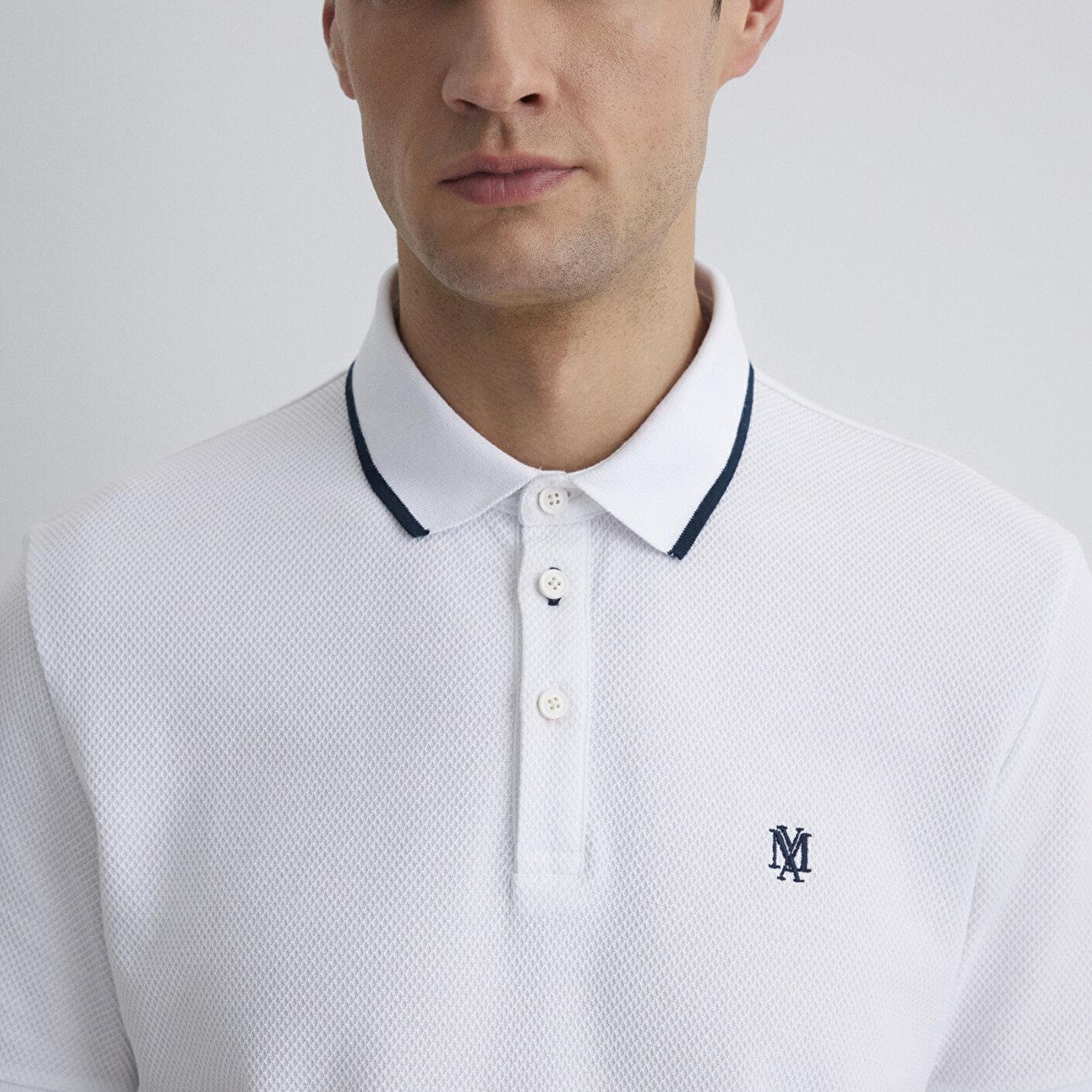 Mavi Şerit Detaylı Beyaz Polo Tişört Slim Fit / Dar Kesim 066039-620