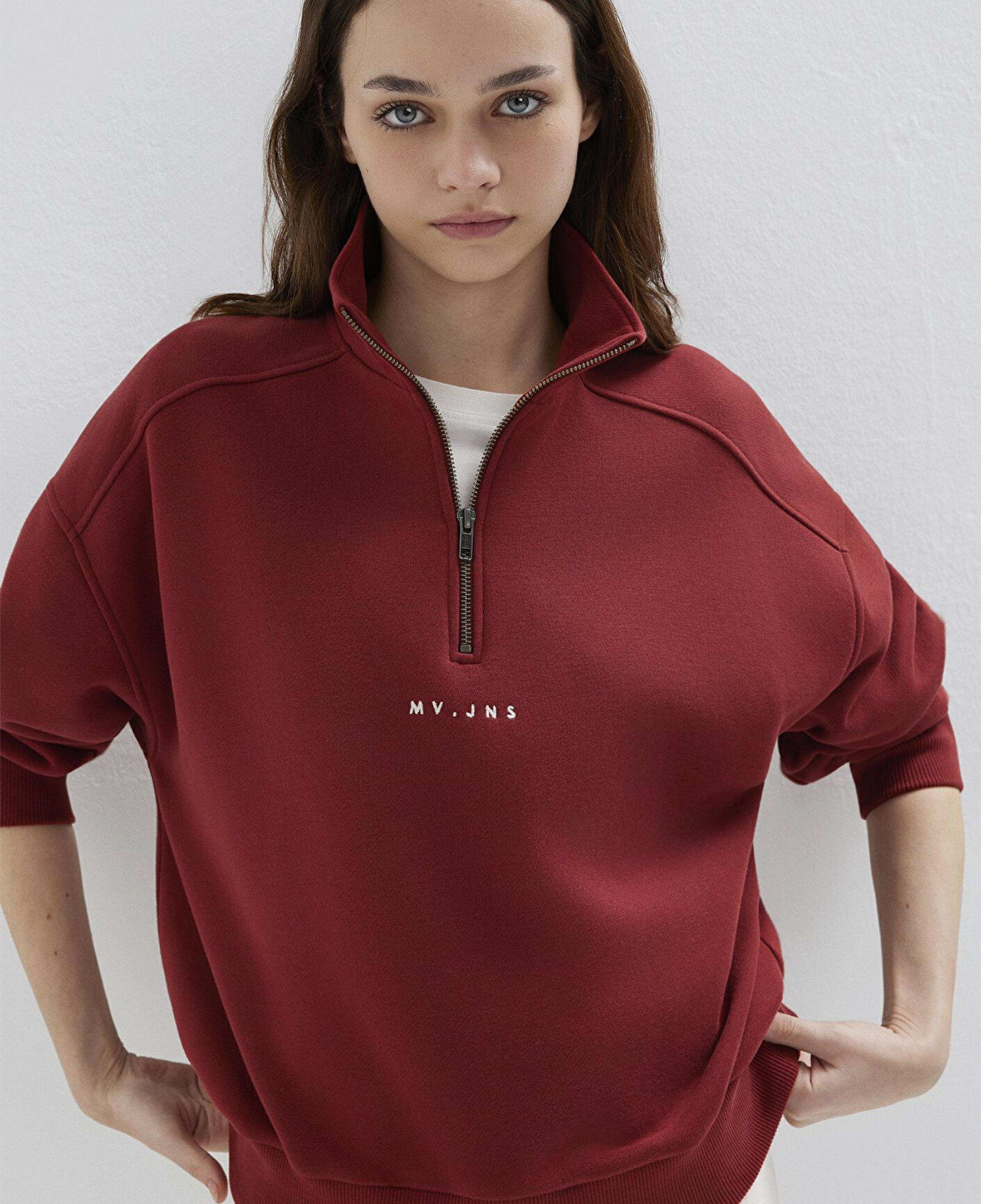 Mavi MVJNS Nakışlı Yarı Fermuarlı Kırmızı Sweatshirt 1S10533-70411