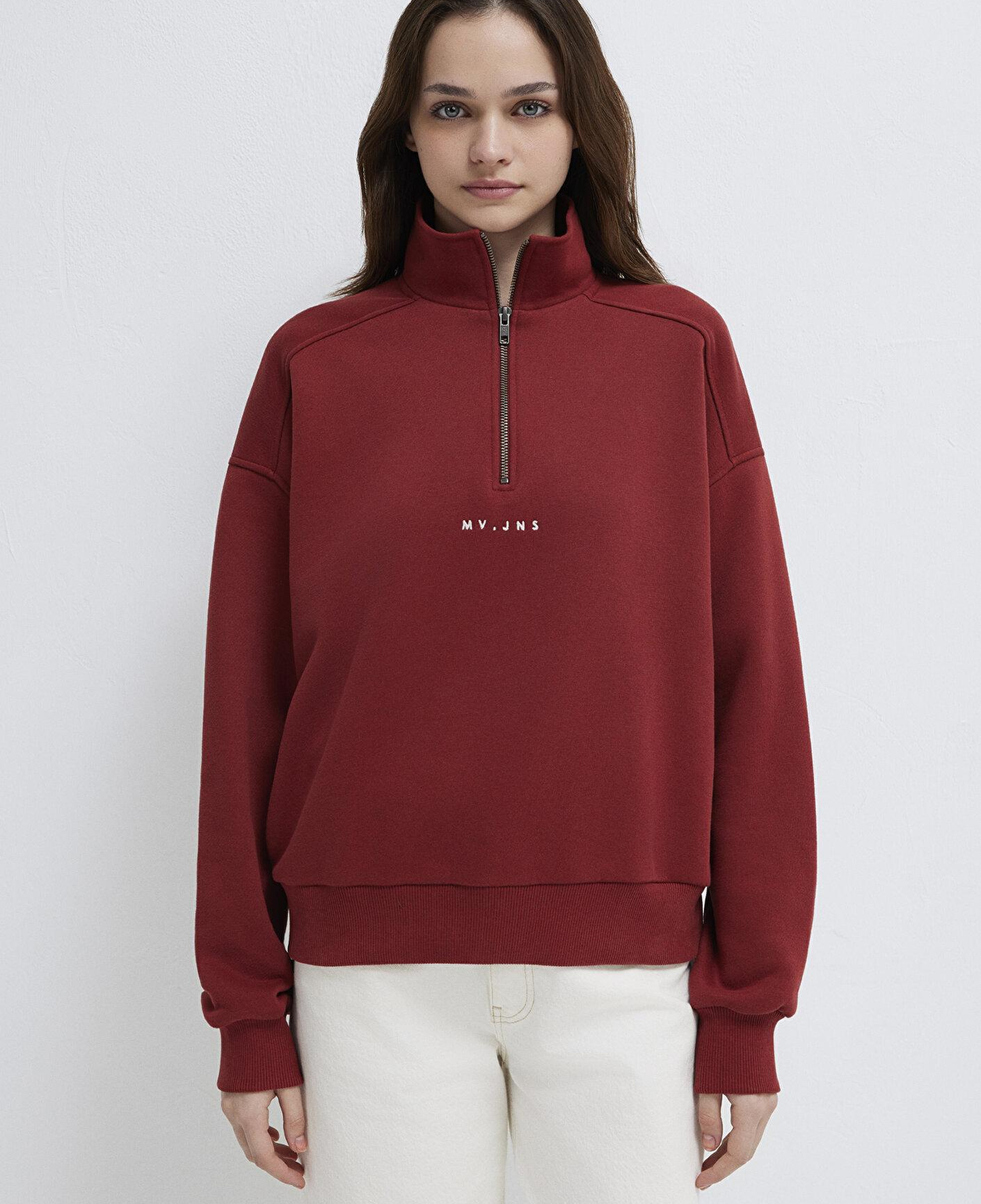 Mavi MVJNS Nakışlı Yarı Fermuarlı Kırmızı Sweatshirt 1S10533-70411