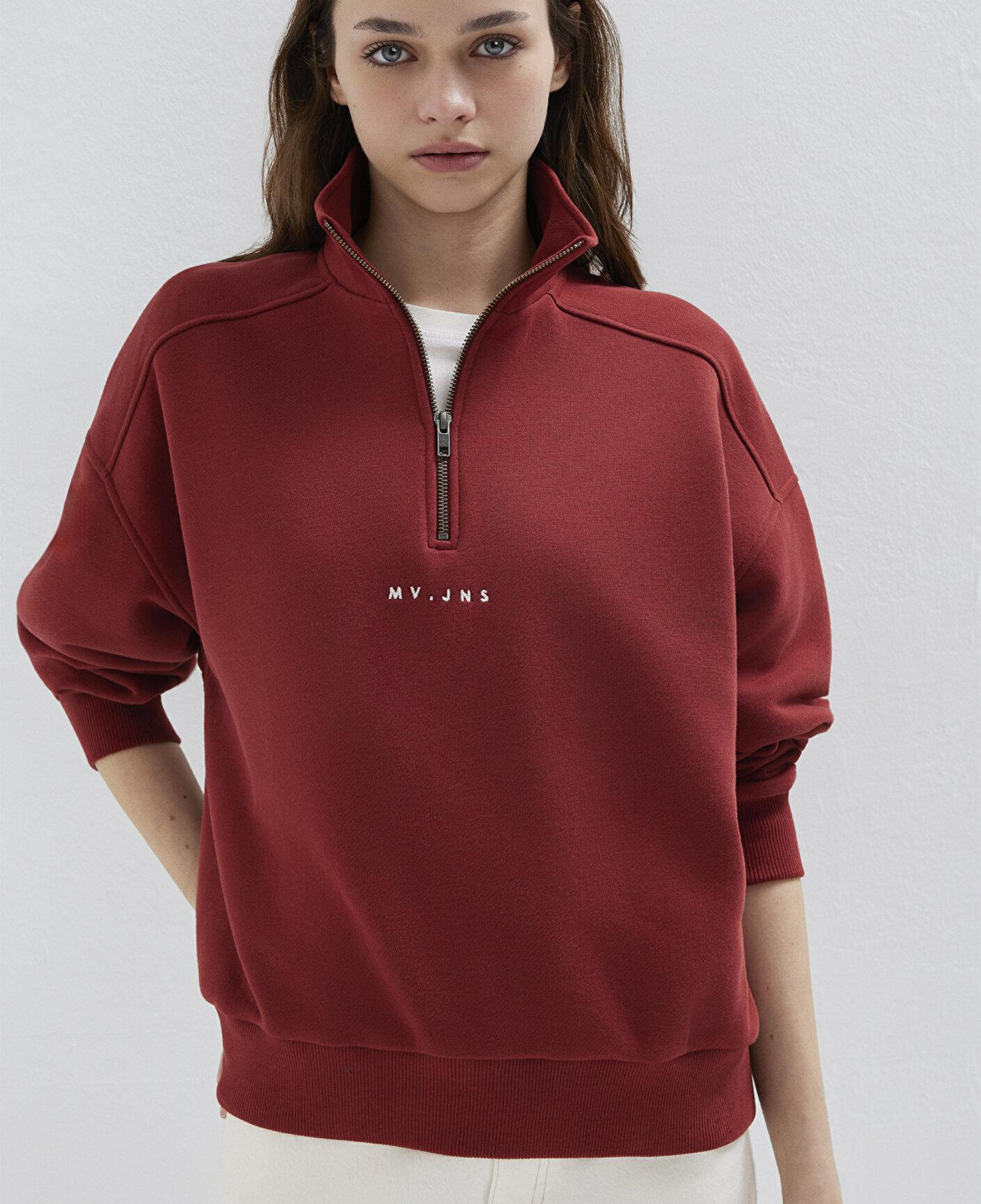 Mavi MVJNS Nakışlı Yarı Fermuarlı Kırmızı Sweatshirt 1S10533-70411