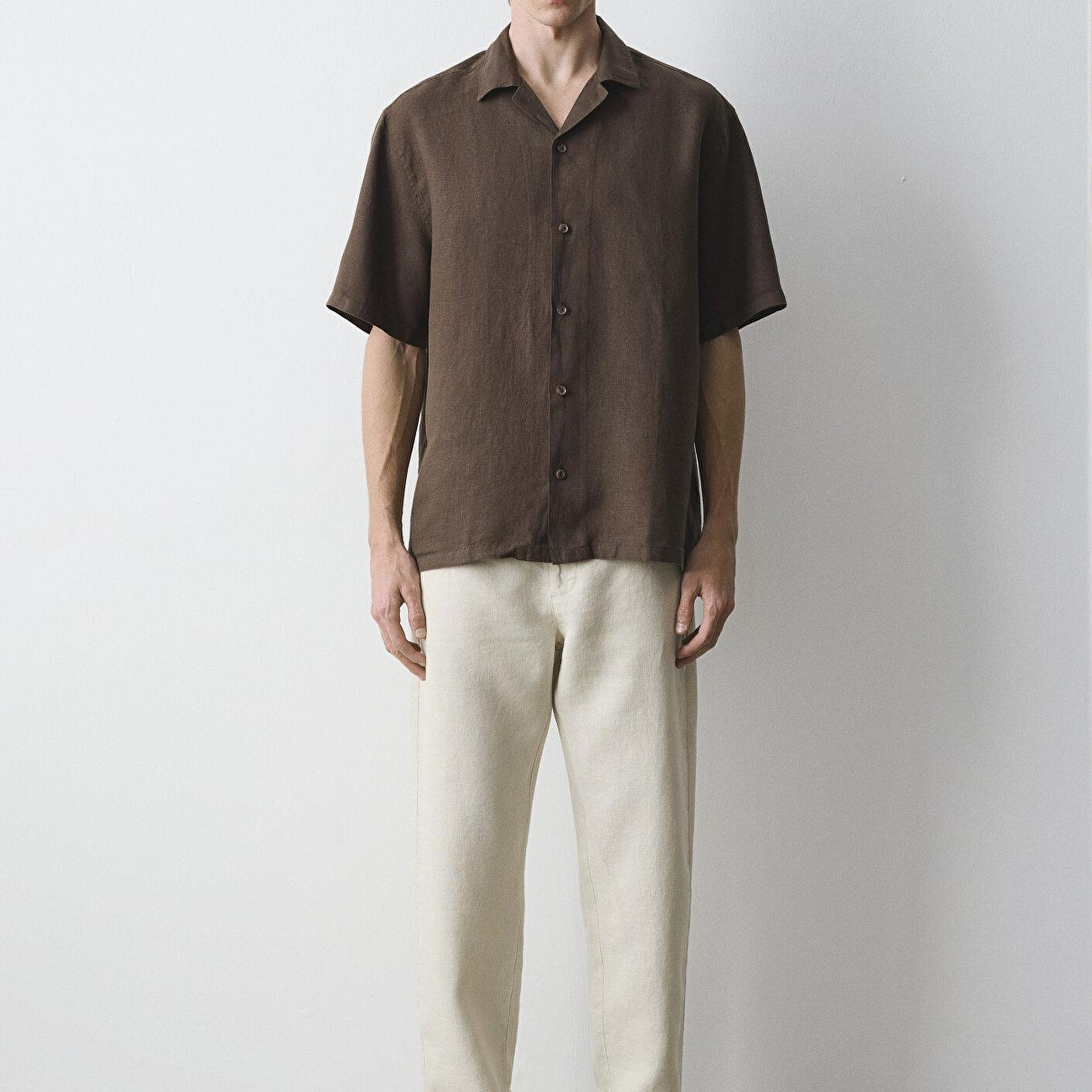 Mavi Kahverengi Keten Gömlek Loose Fit / Bol Rahat Kesim 0211962-71603
