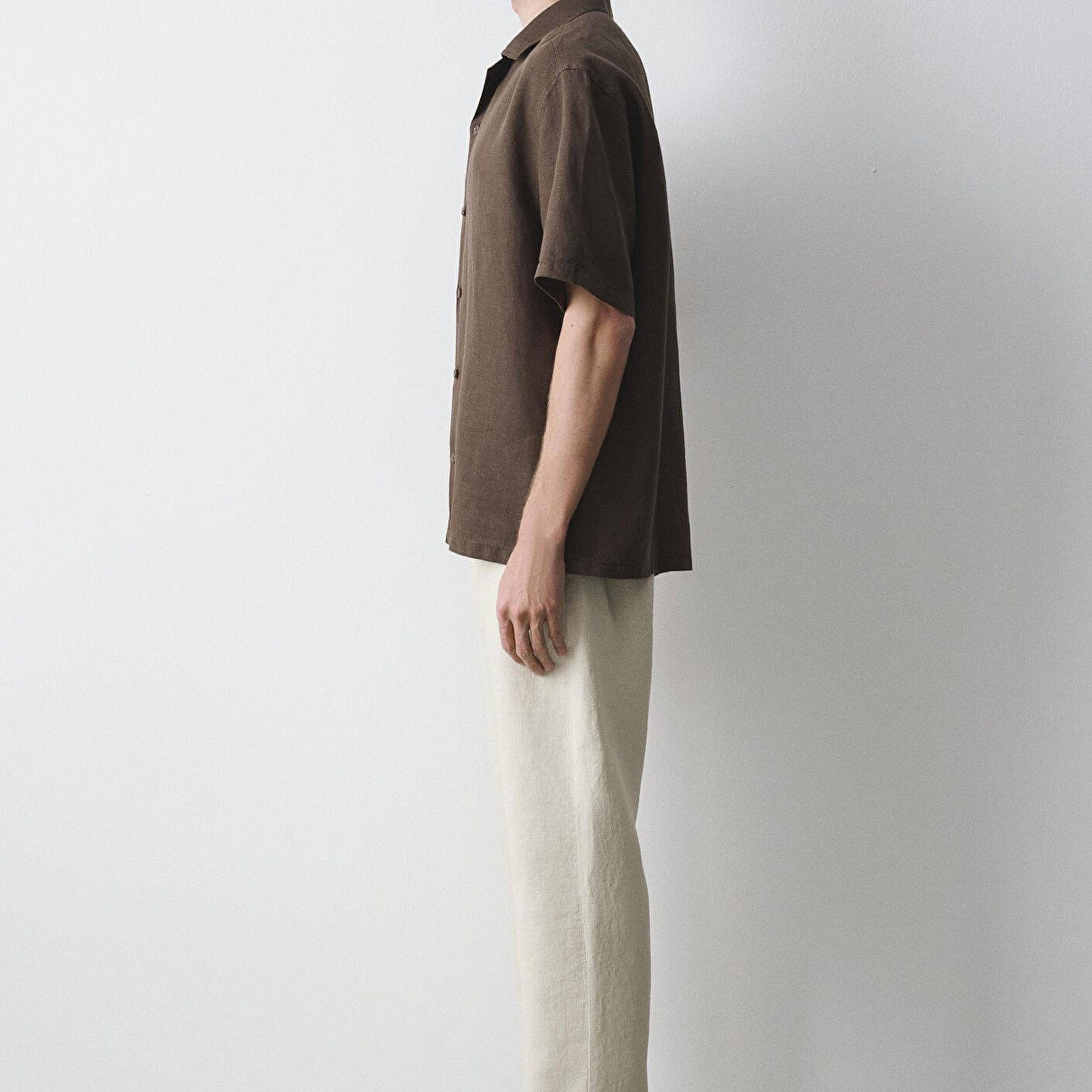 Mavi Kahverengi Keten Gömlek Loose Fit / Bol Rahat Kesim 0211962-71603