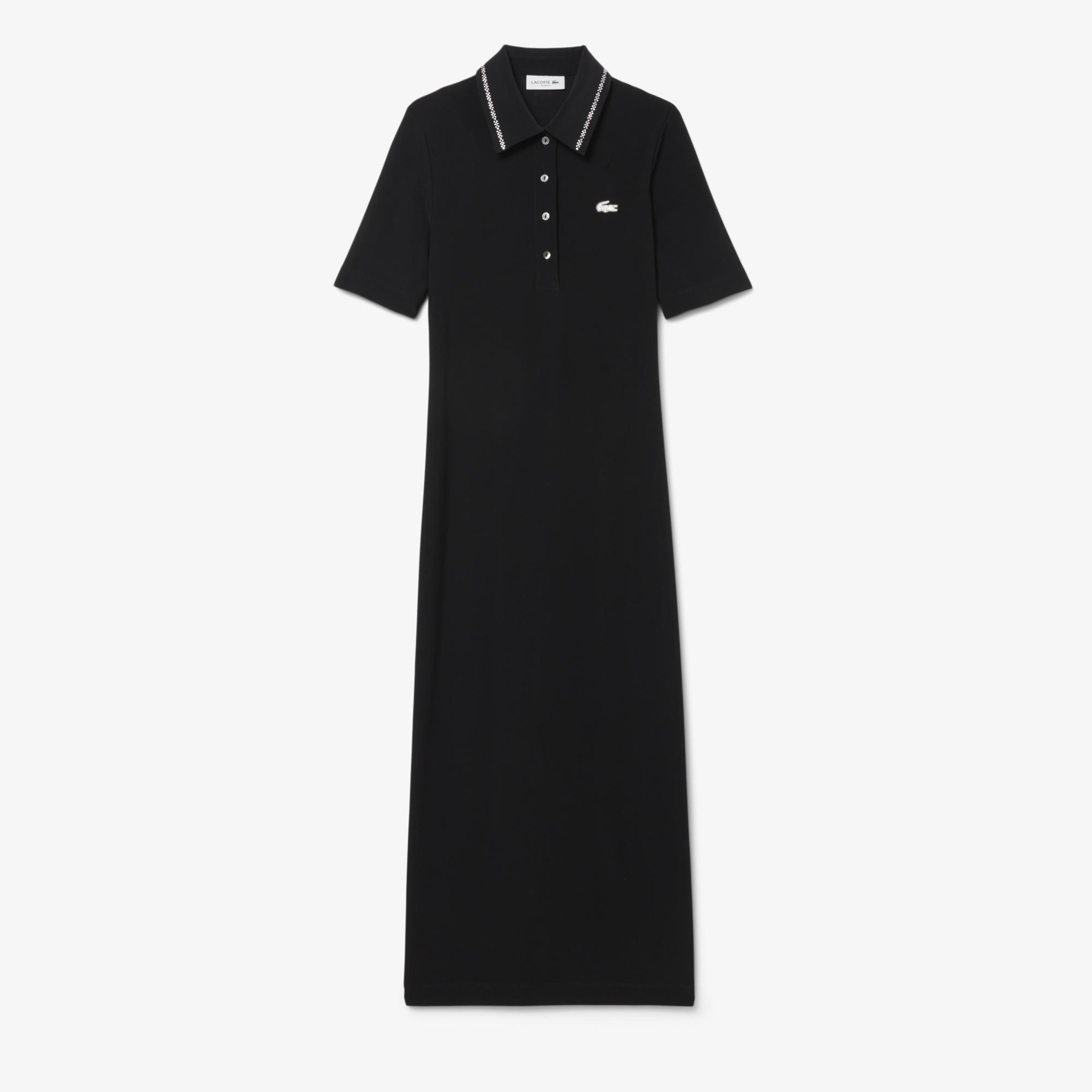 Lacoste Kadın Slim Fit Kısa Kollu Polo Yaka Siyah Elbise