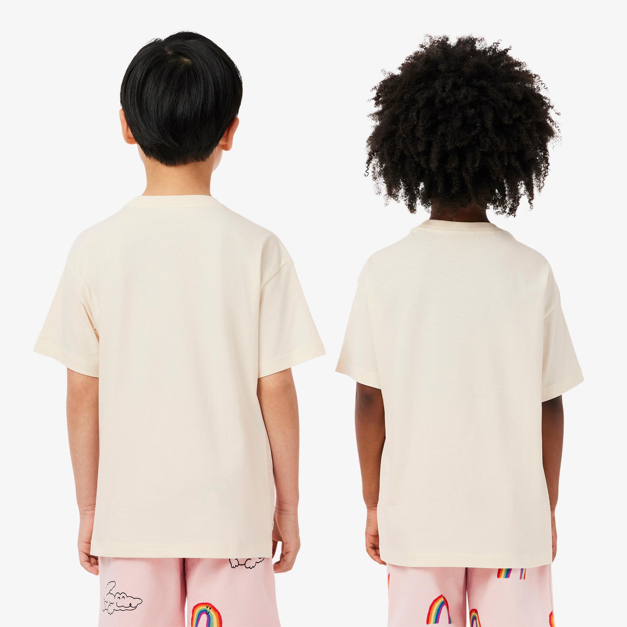 Lacoste Çocuk Bisiklet Yaka Desenli Krem T-Shirt